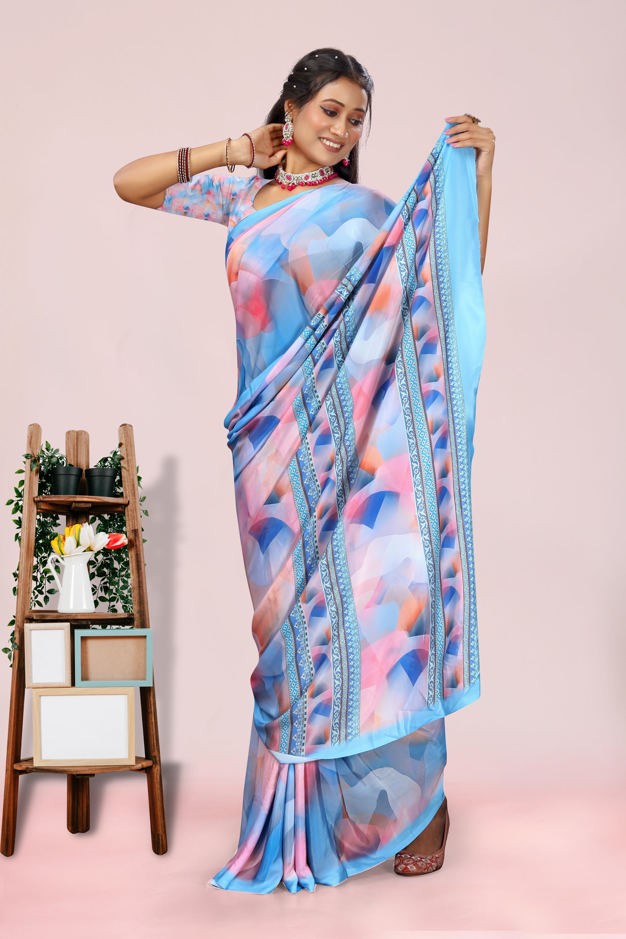 Dolly Shady Blue Crepe Saree