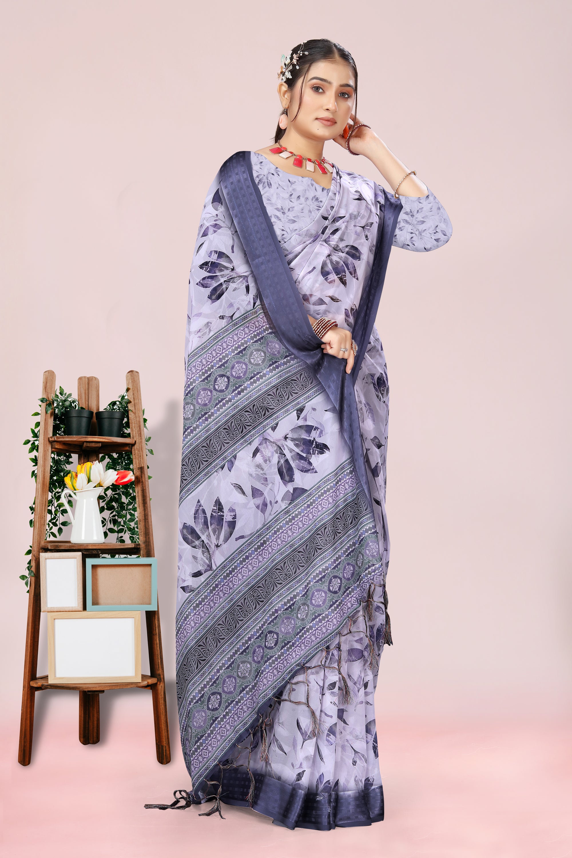 Nithi Purple Floral Weightless Saree