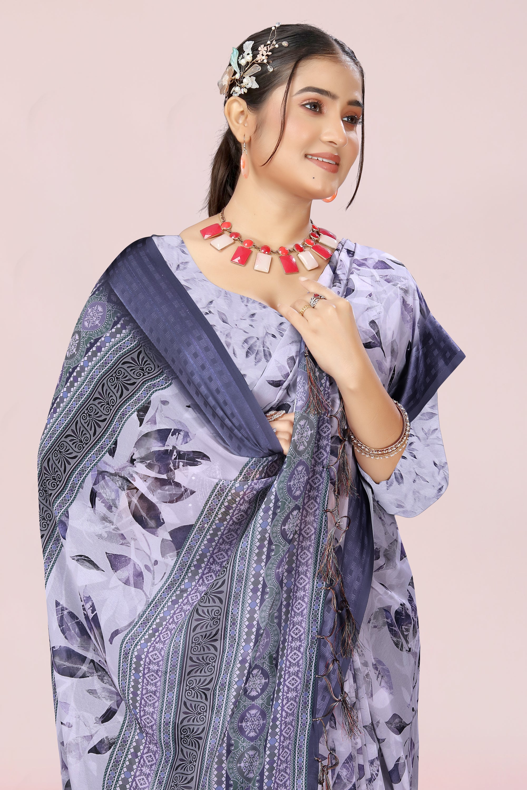 Nithi Purple Floral Weightless Saree
