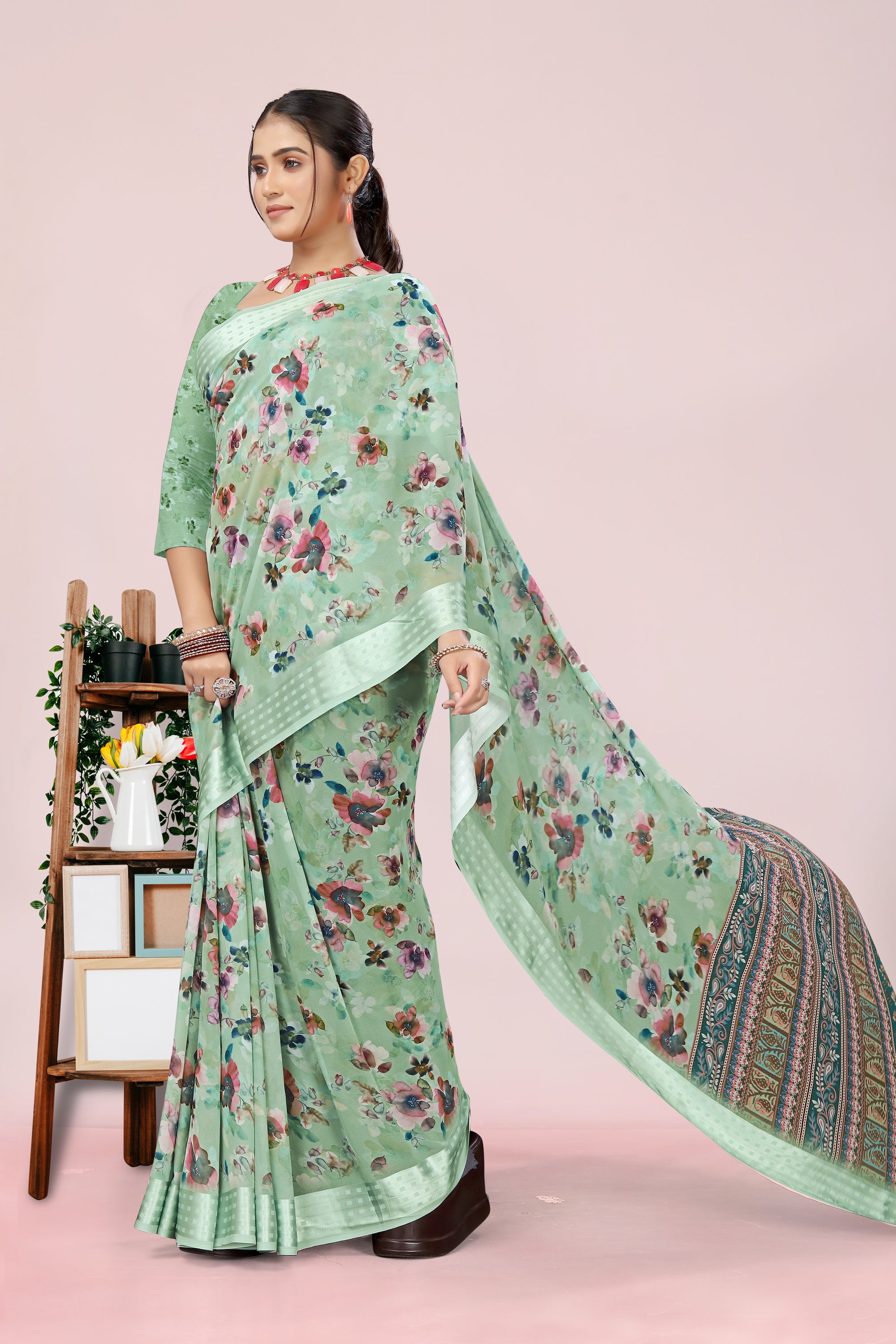 Nithi Cool Green Weightless Saree