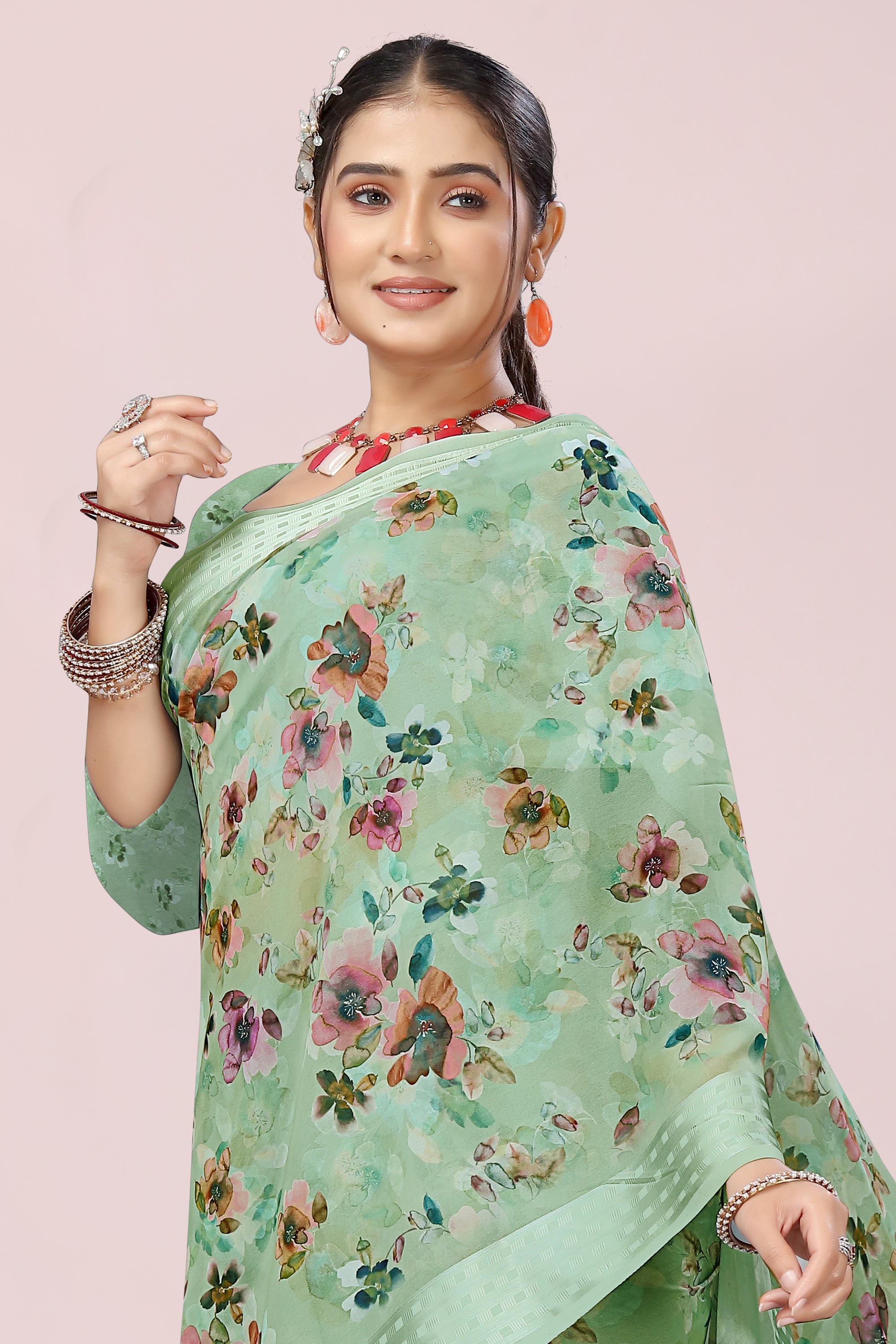 Nithi Cool Green Weightless Saree