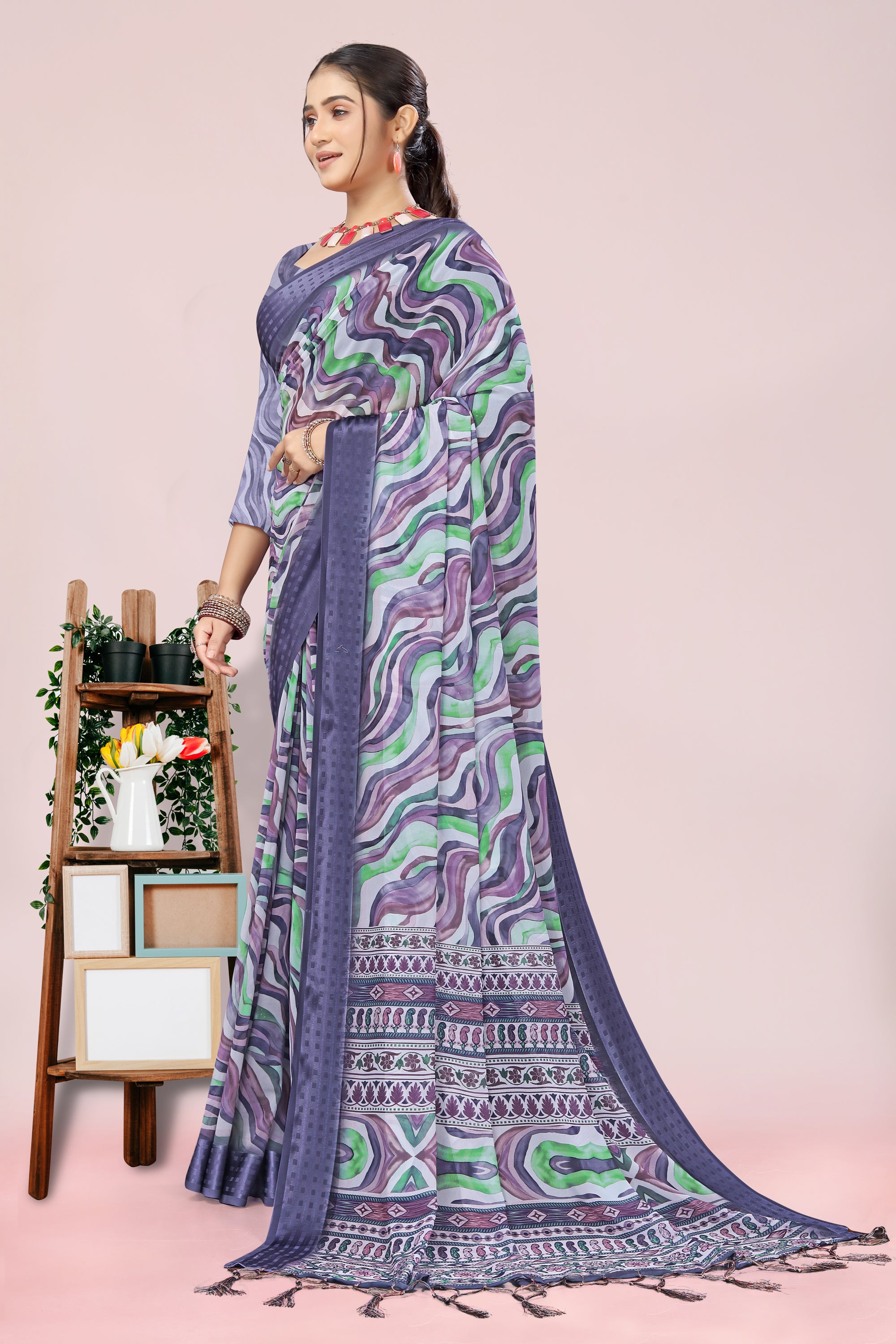 Nithi Purple Lehariya Weightless Saree