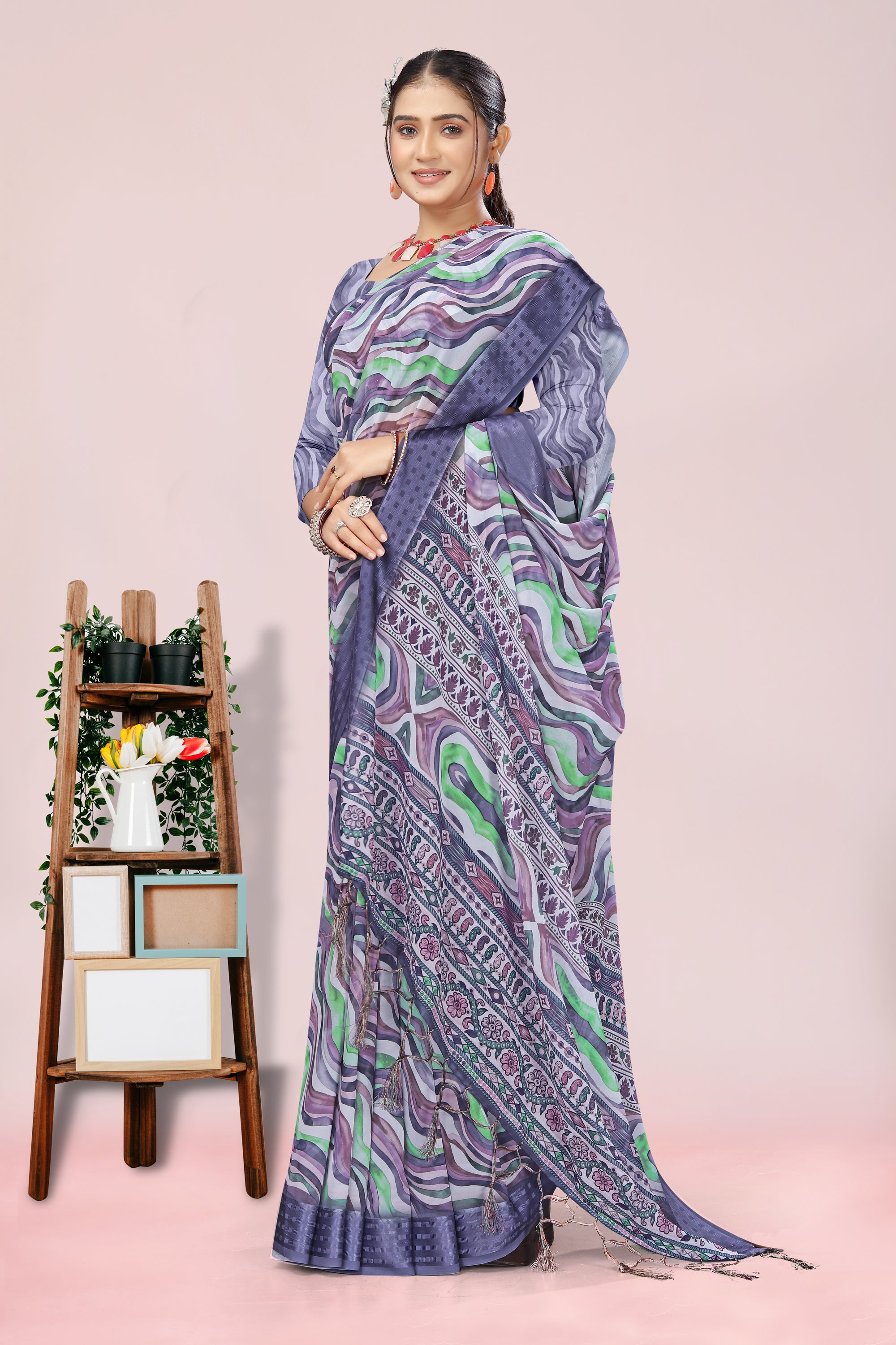 Nithi Purple Lehariya Weightless Saree