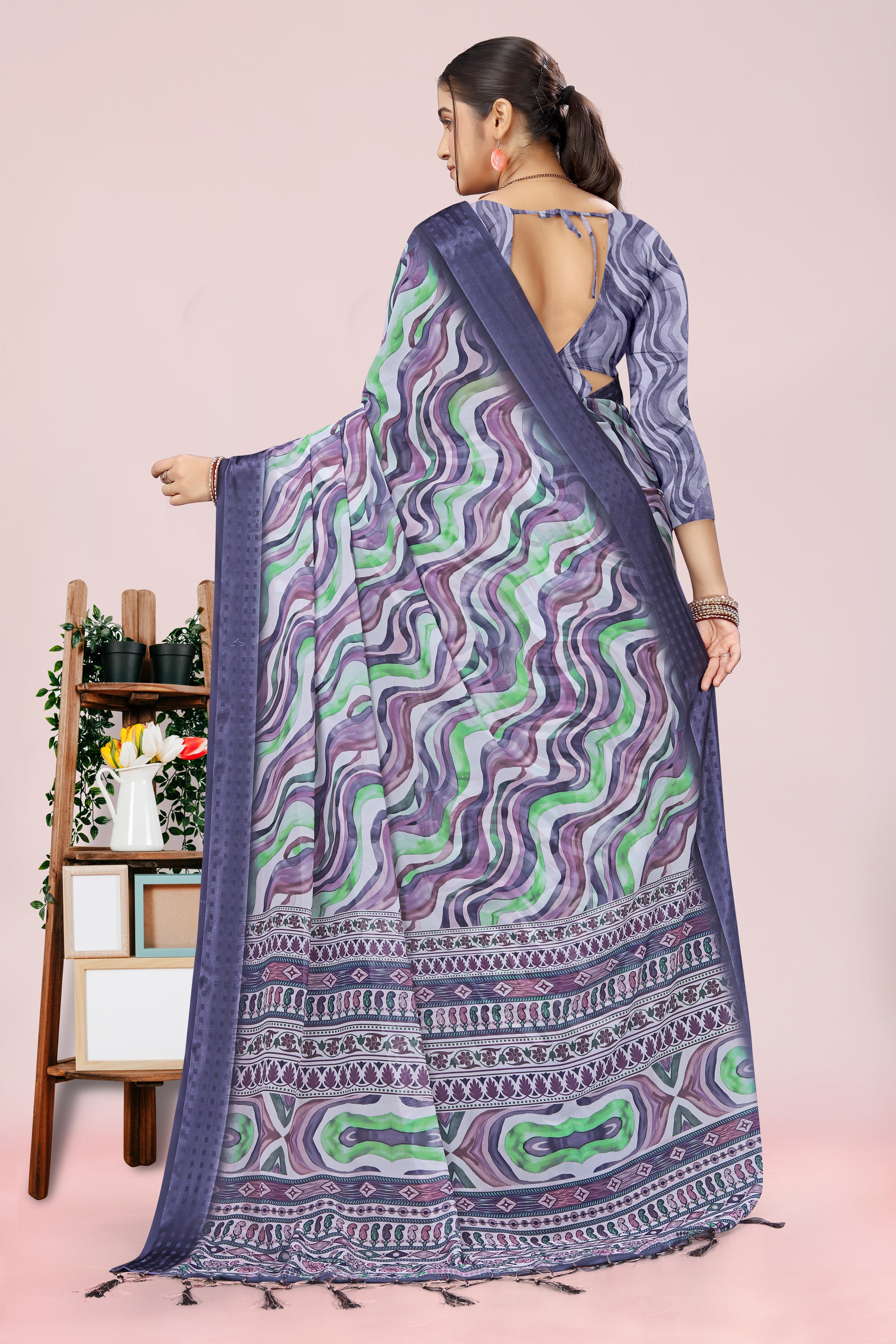 Nithi Purple Lehariya Weightless Saree