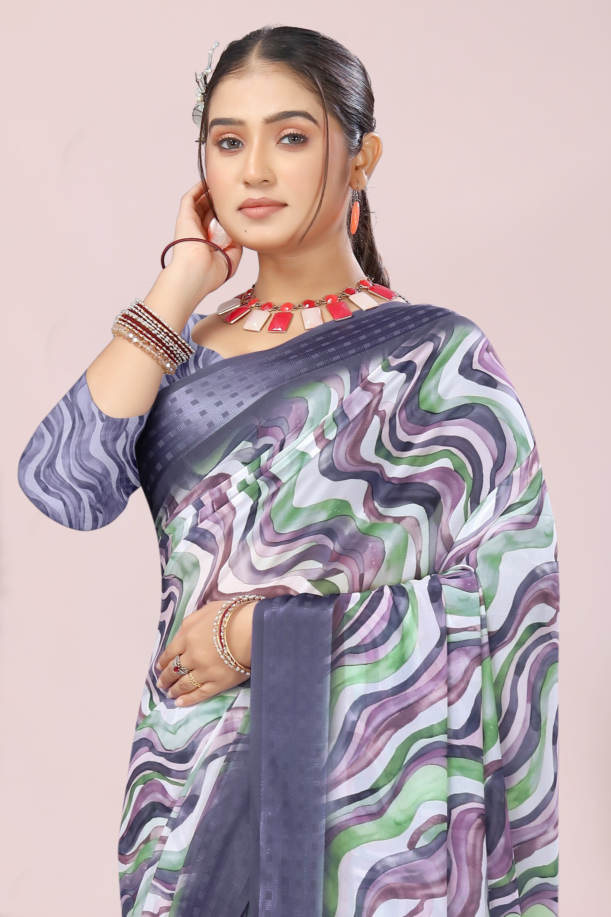 Nithi Purple Lehariya Weightless Saree