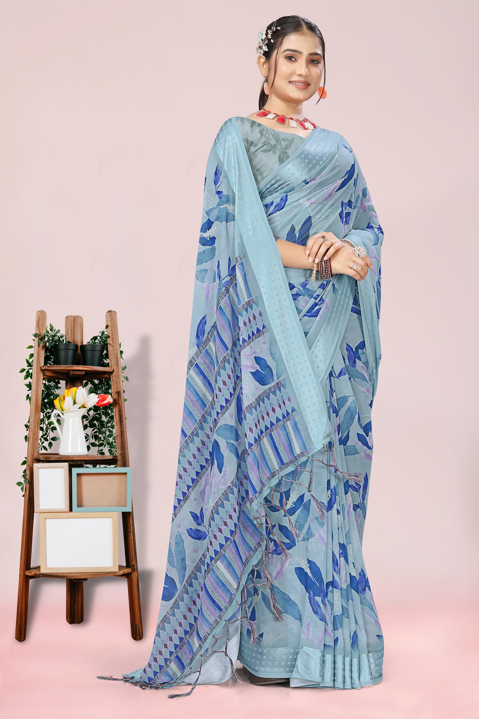 Nithi Floral Blue Weightless Saree