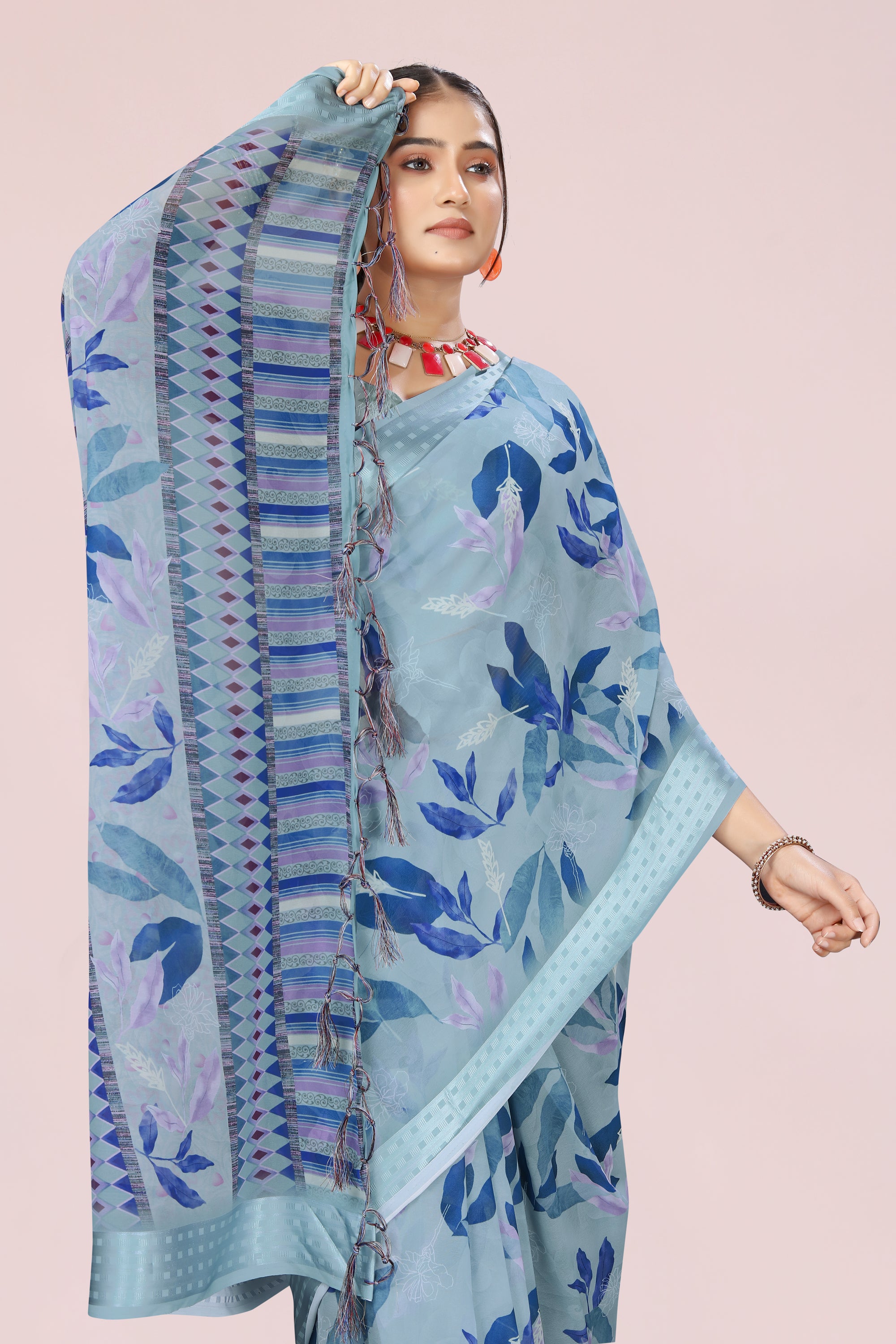 Nithi Floral Blue Weightless Saree
