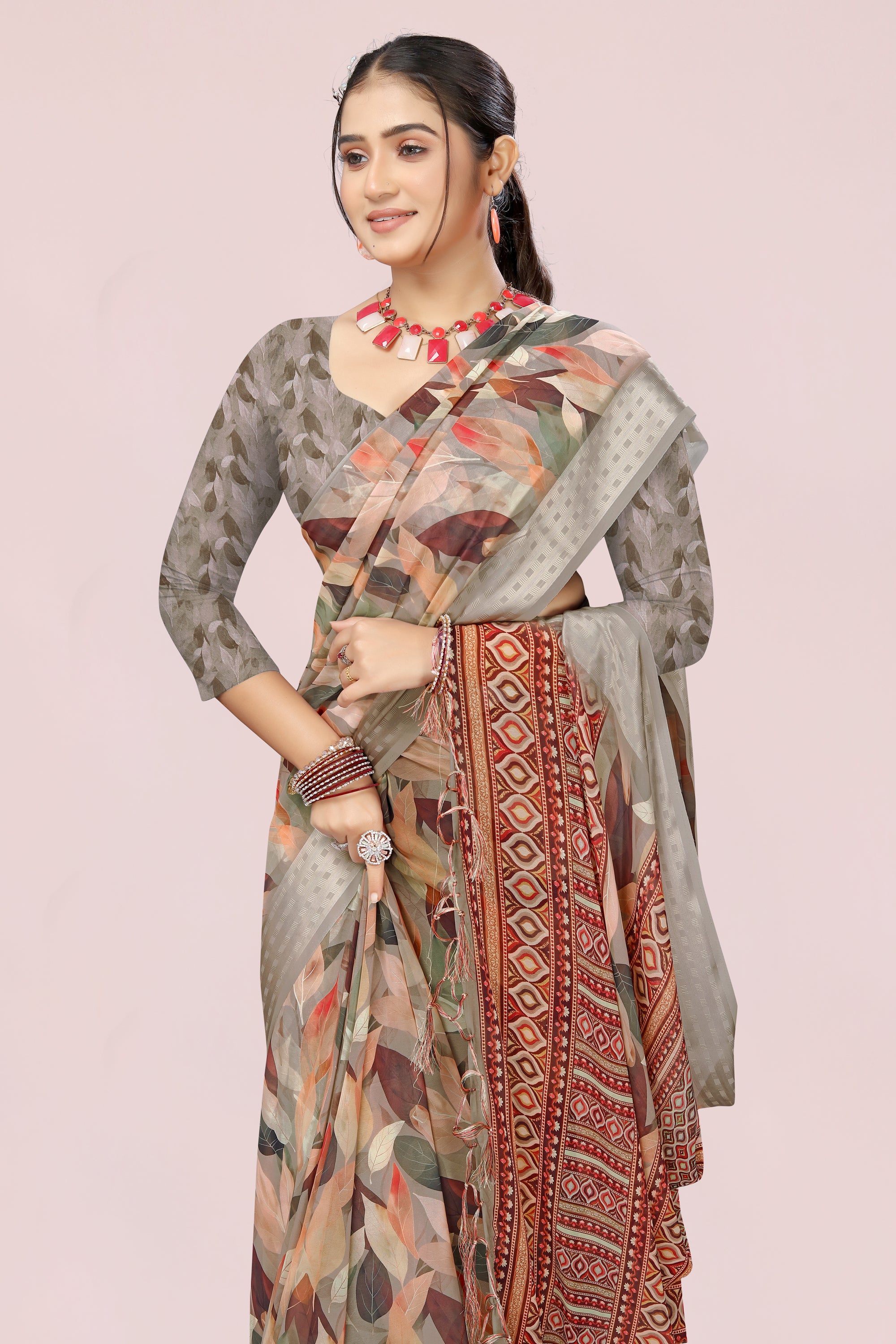 Nithi Plastel Brown Weightless Saree