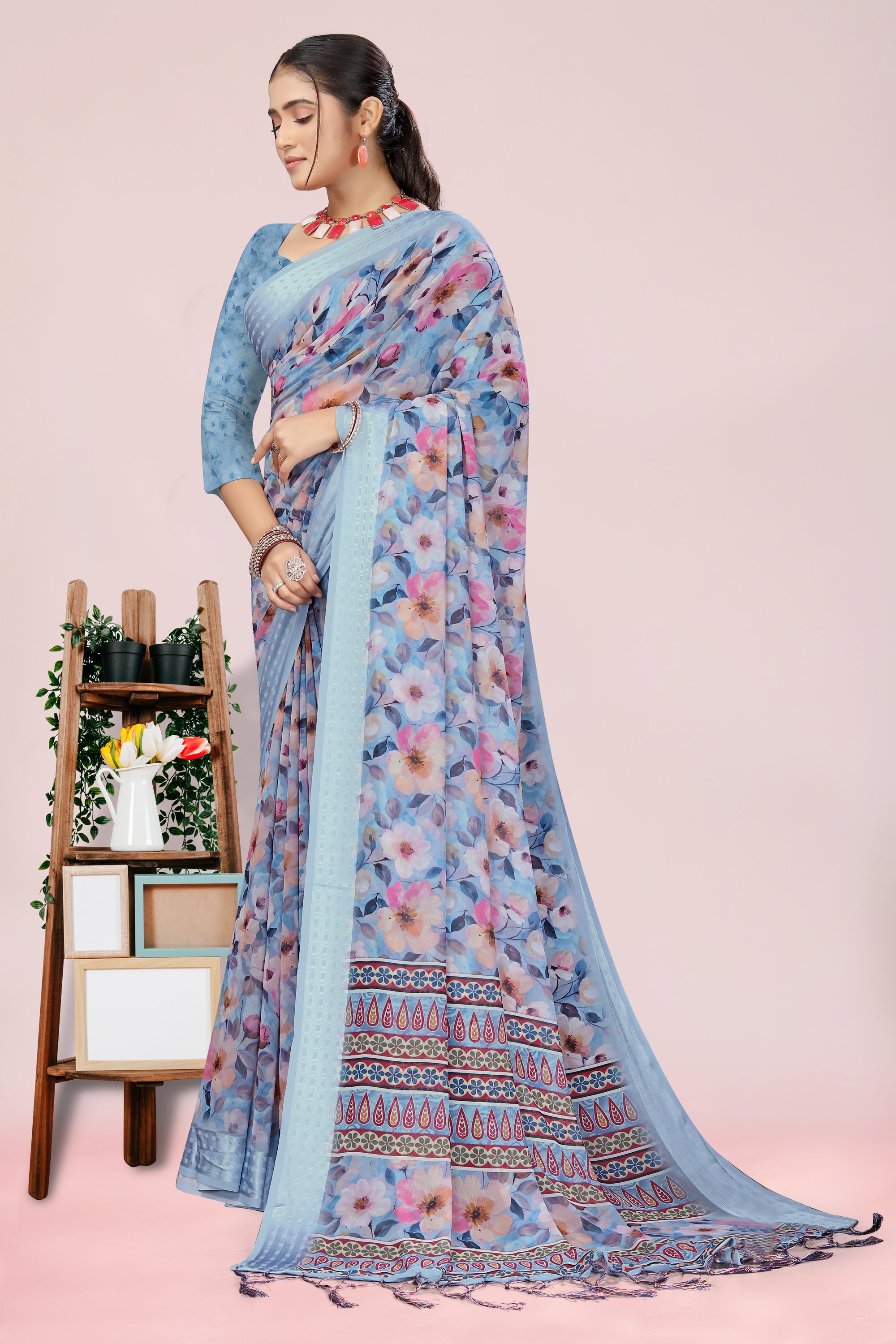 Nithi Pleasant Blue Weightless Saree