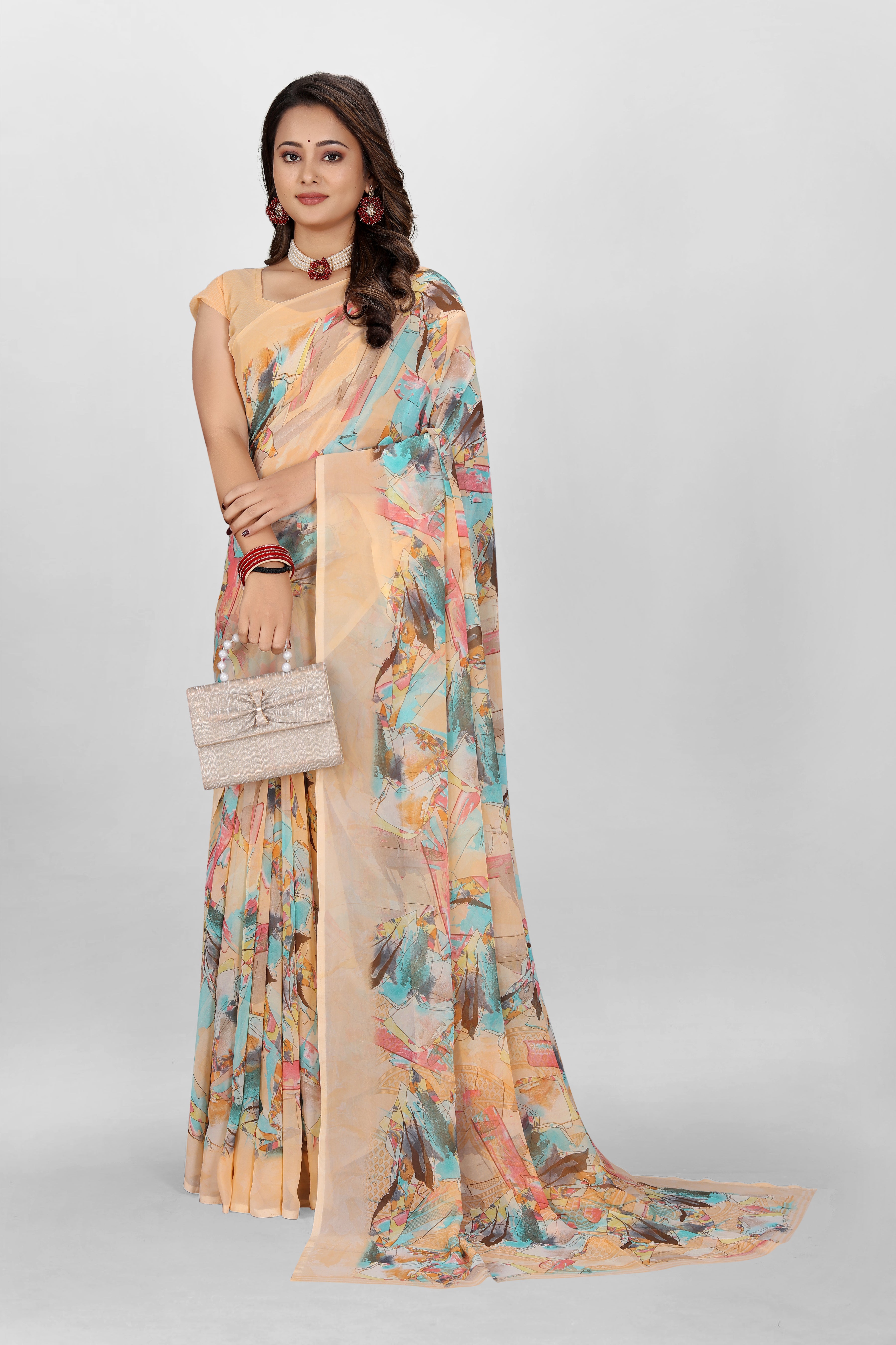 Wheat Orange Srishti Georgette Saree