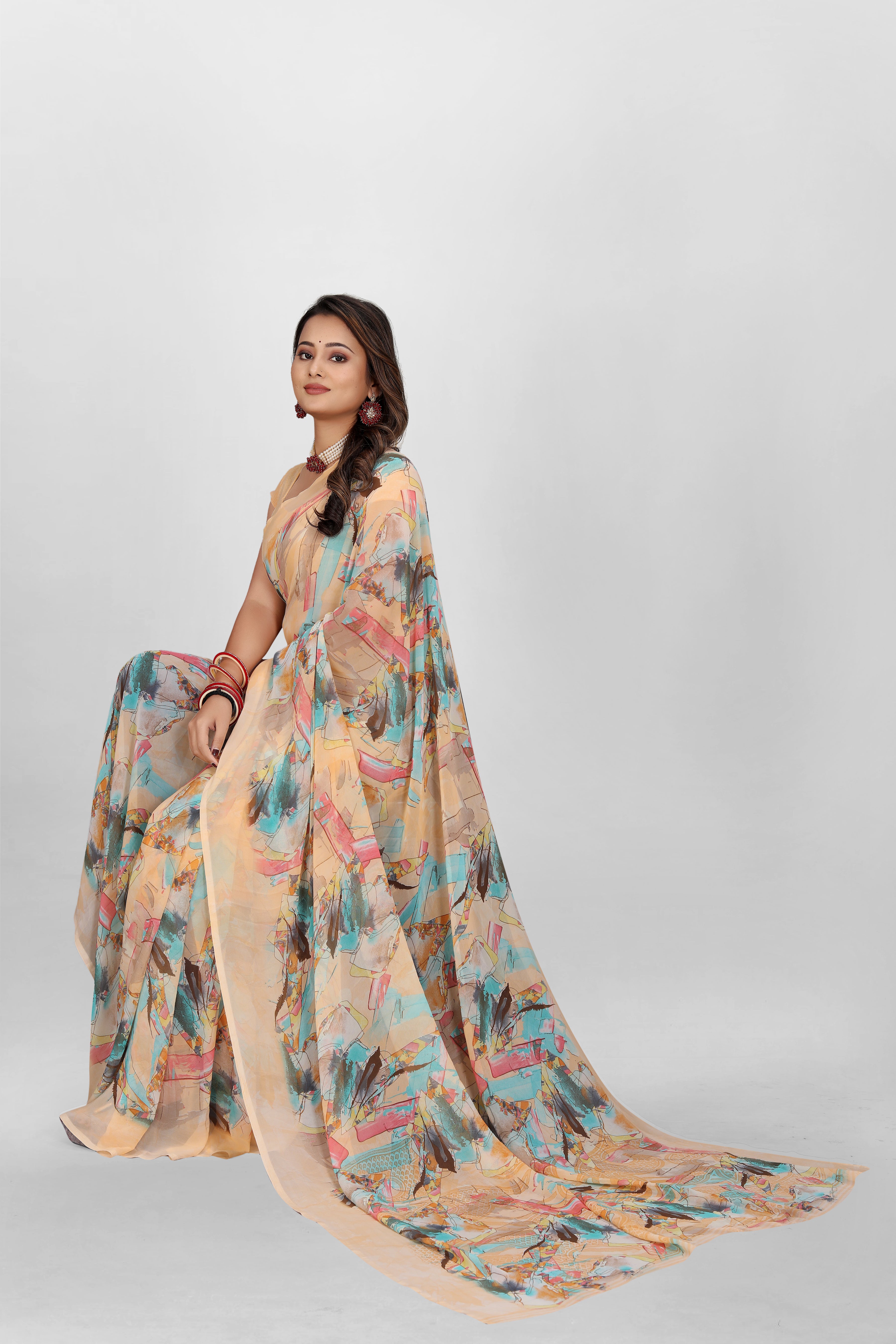 Wheat Orange Srishti Georgette Saree