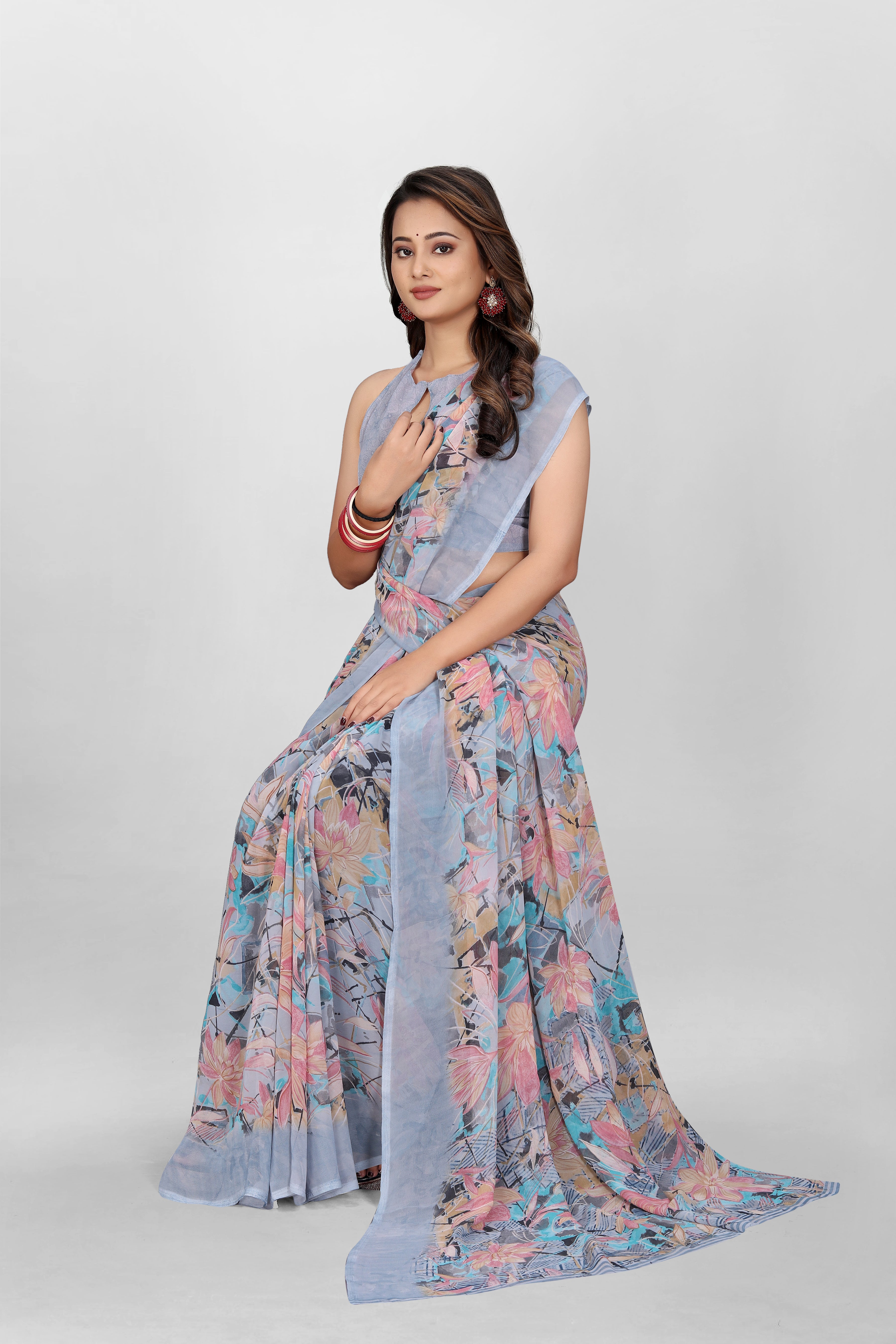 Floral Grey Srishti Georgette Saree