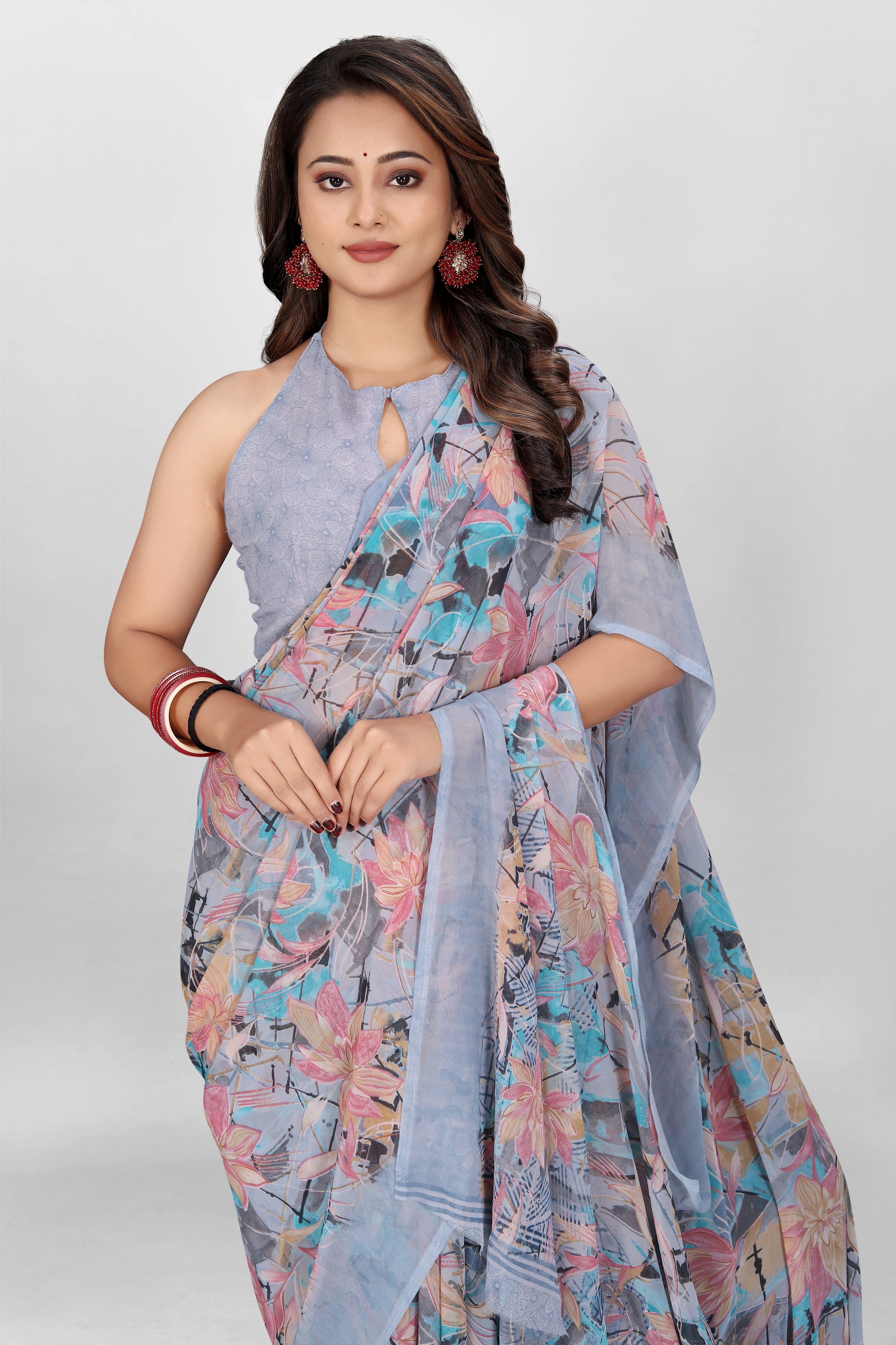 Floral Grey Srishti Georgette Saree