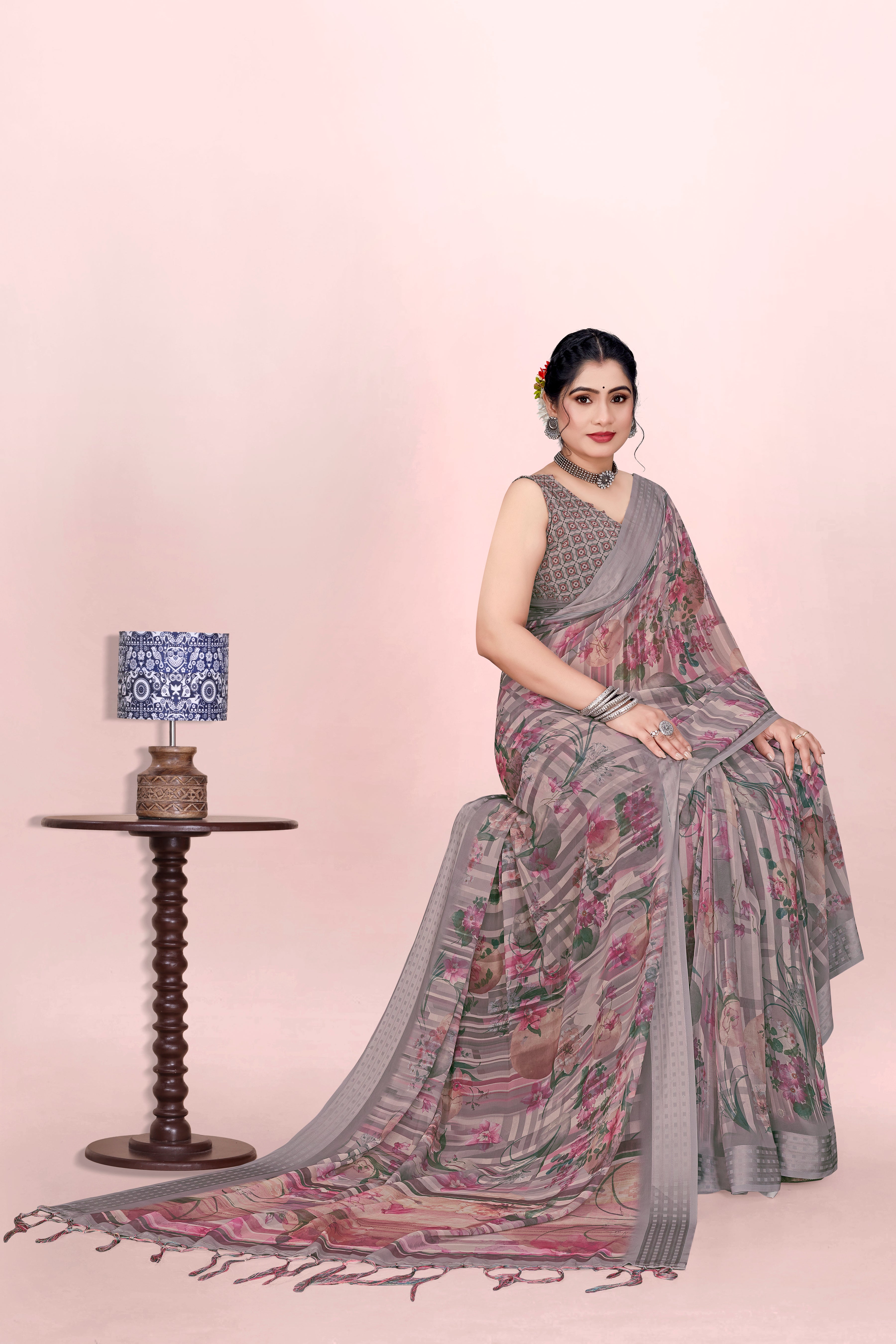 Brown Geometrical Weightless Nithi Saree