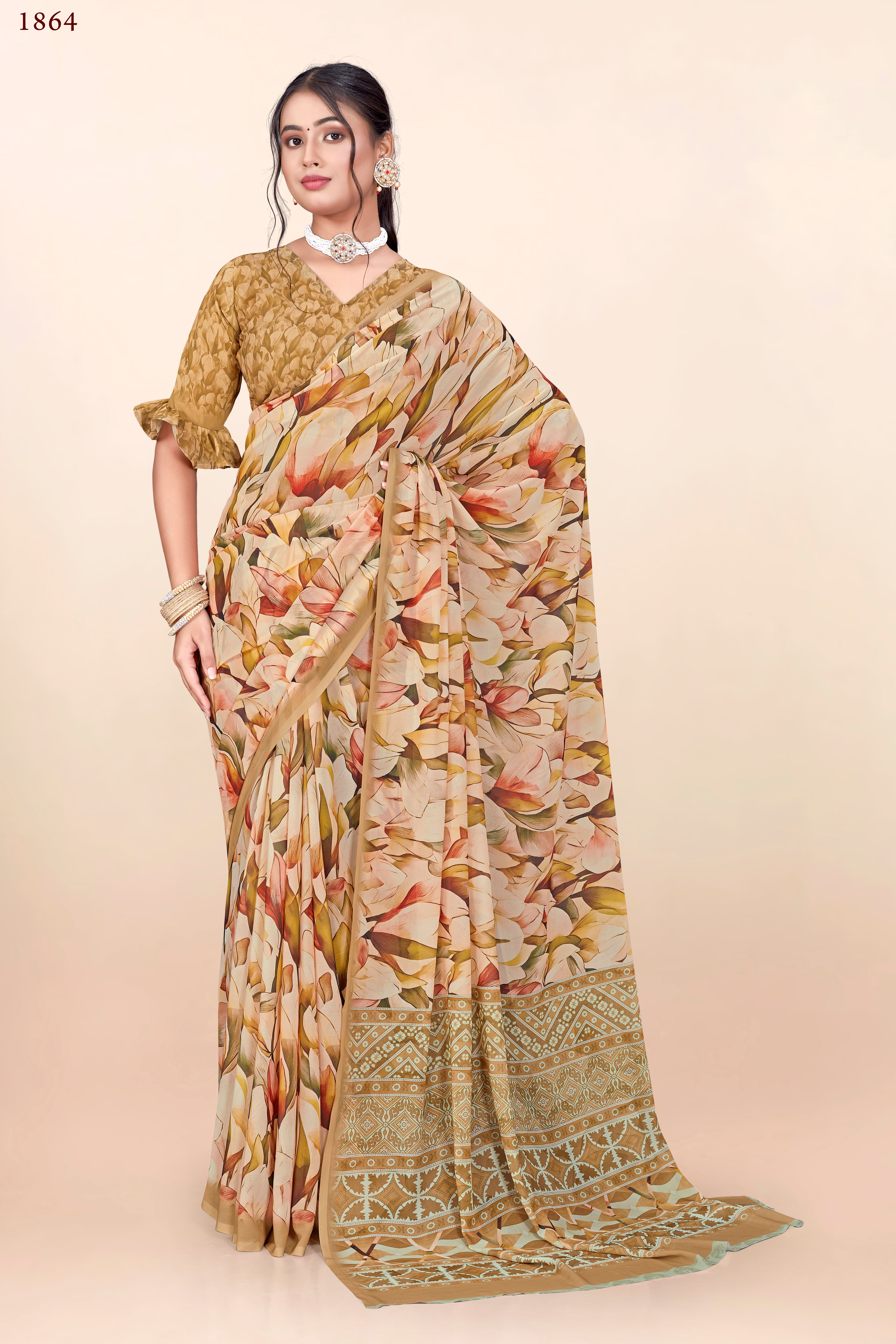 Ochre Yellow Floral Weightless Milli Saree