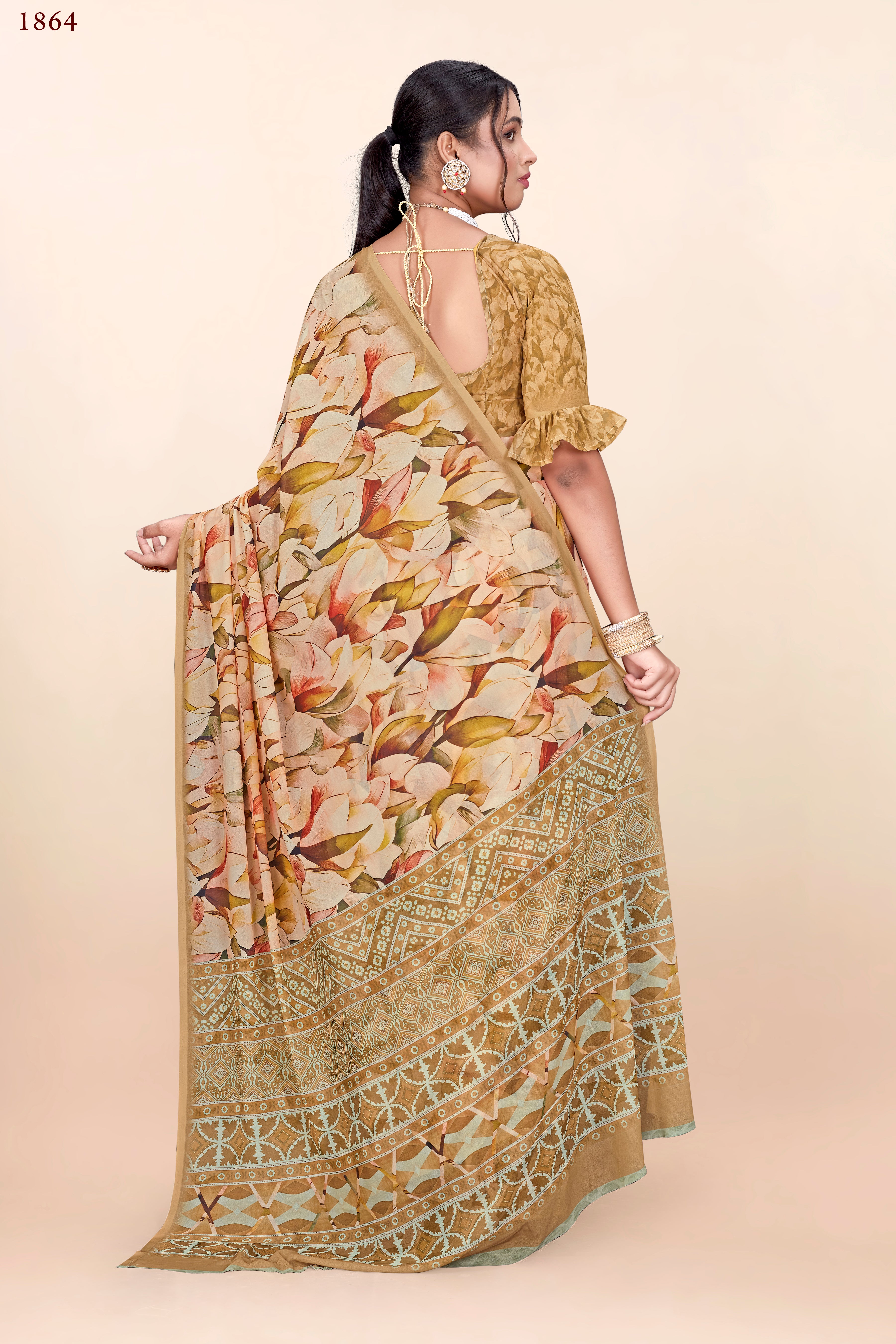 Ochre Yellow Floral Weightless Milli Saree