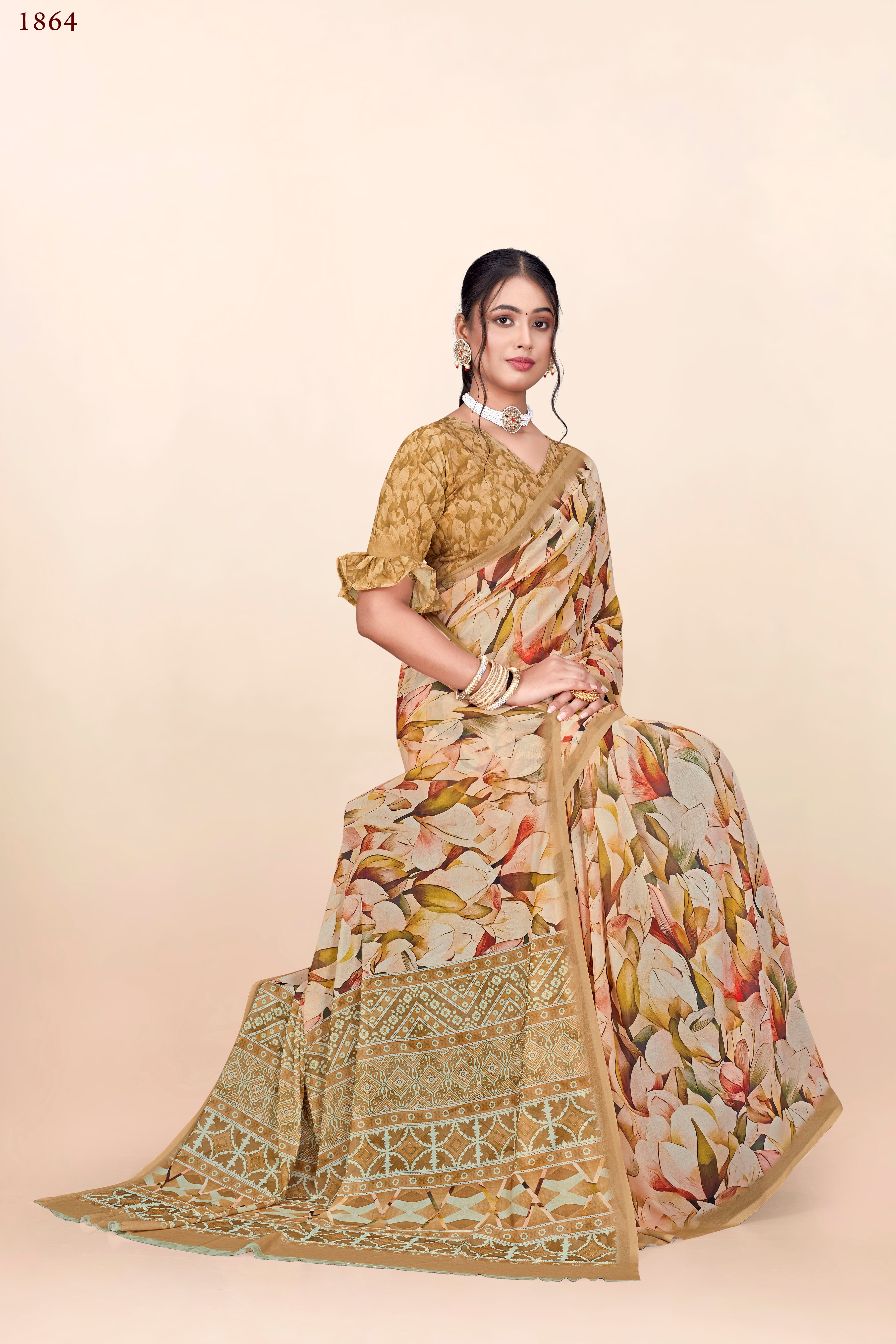 Ochre Yellow Floral Weightless Milli Saree