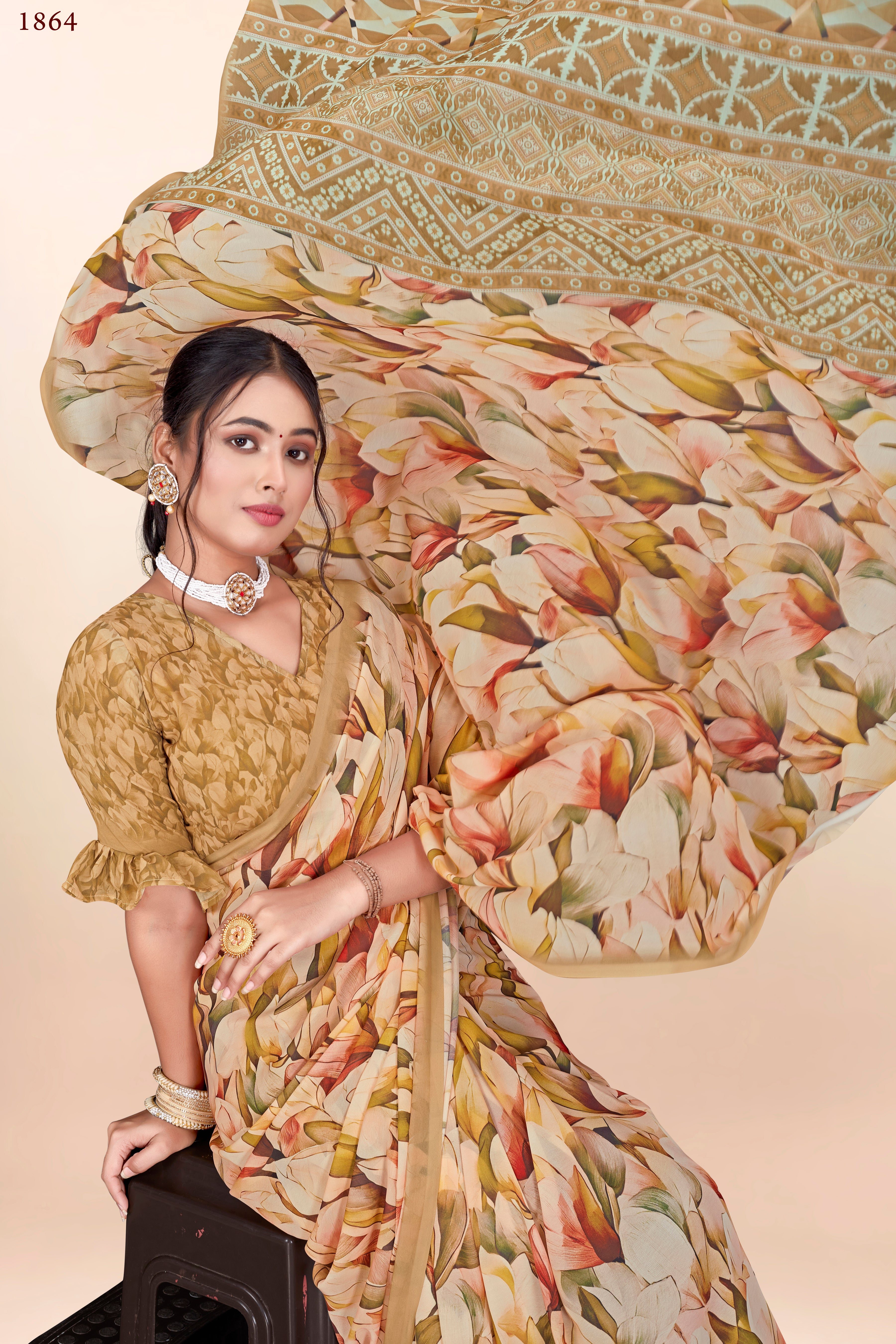 Ochre Yellow Floral Weightless Milli Saree