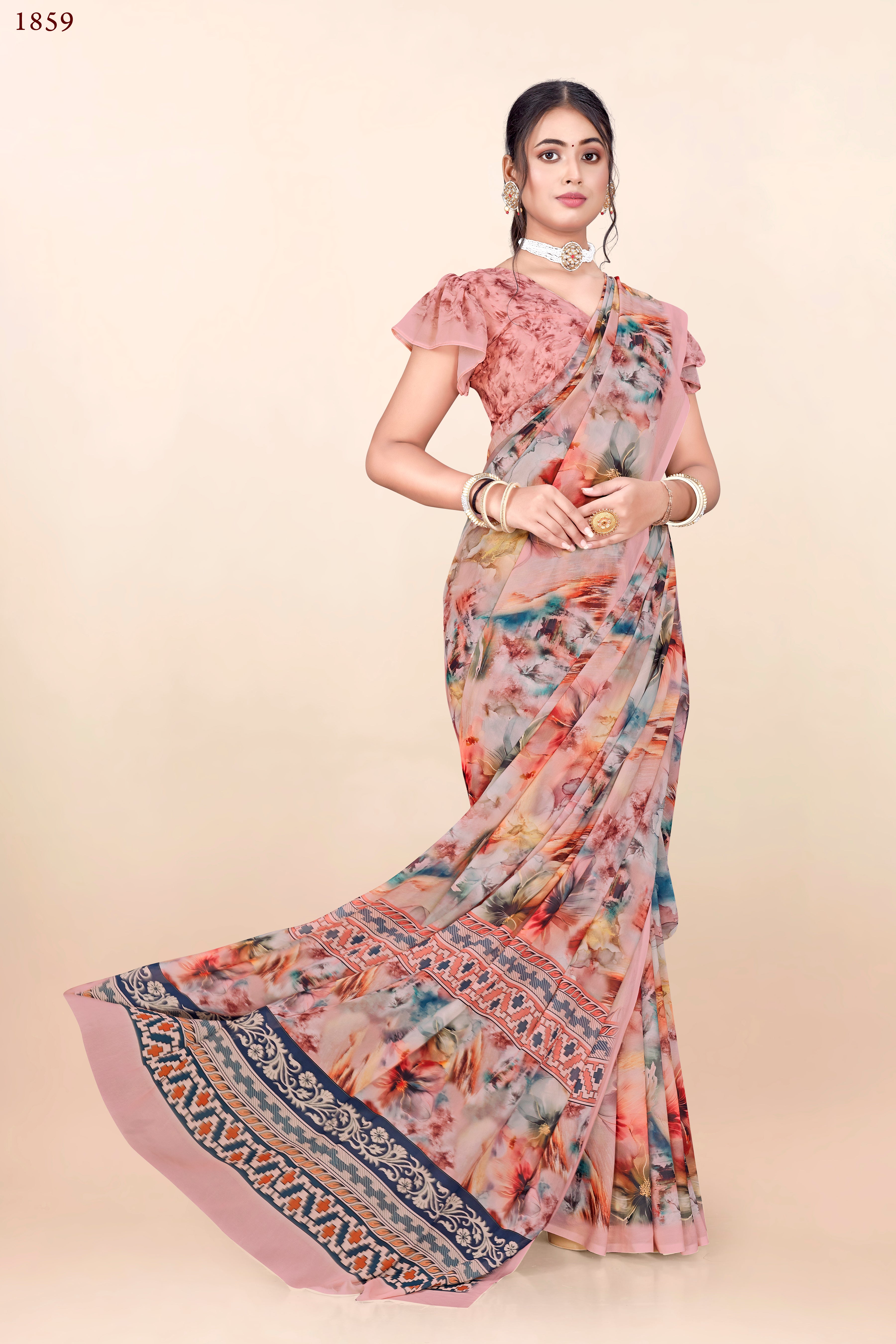 Pink Floral  Weightless Milli Saree