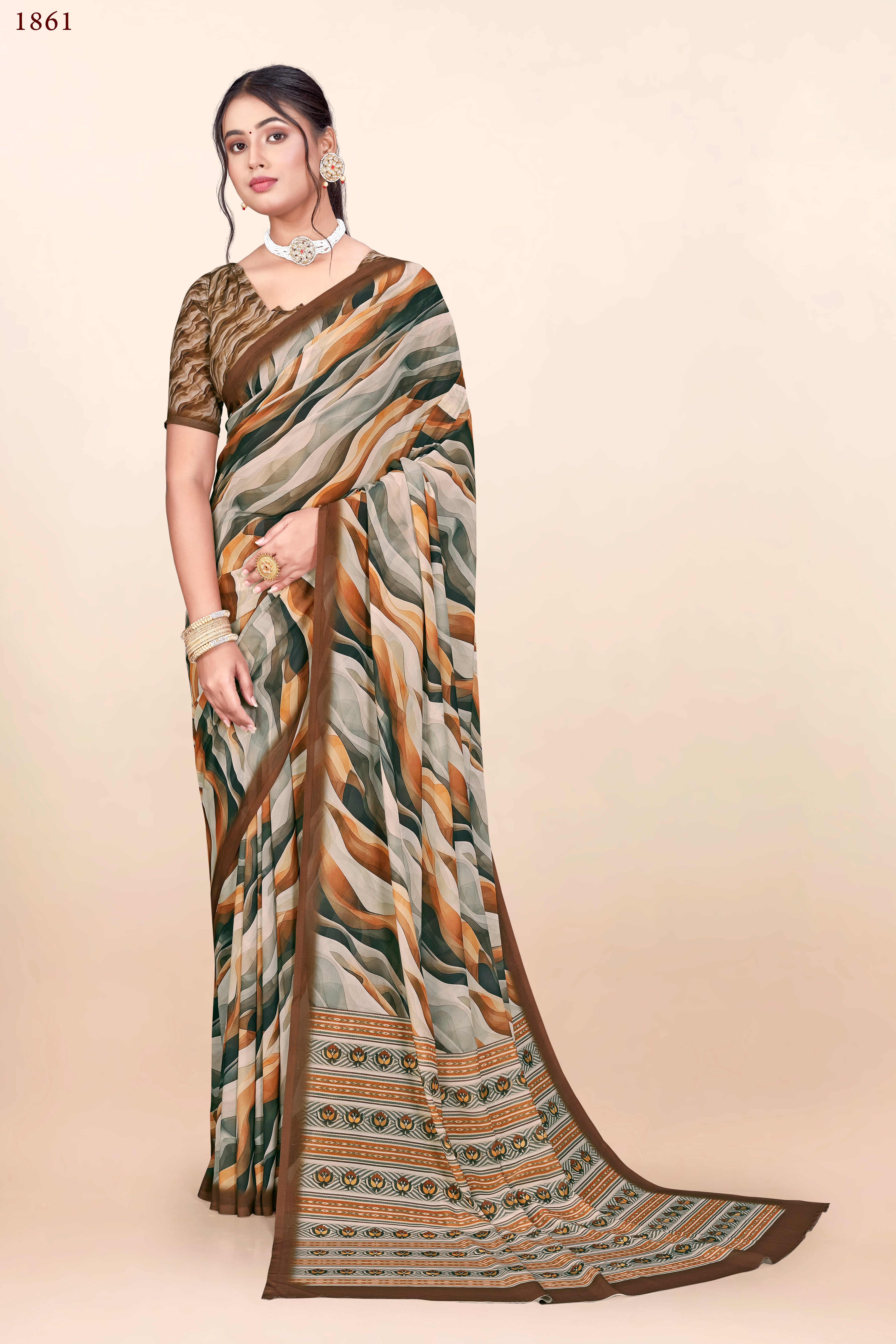 Brown Lehariya Weightless Milli Saree
