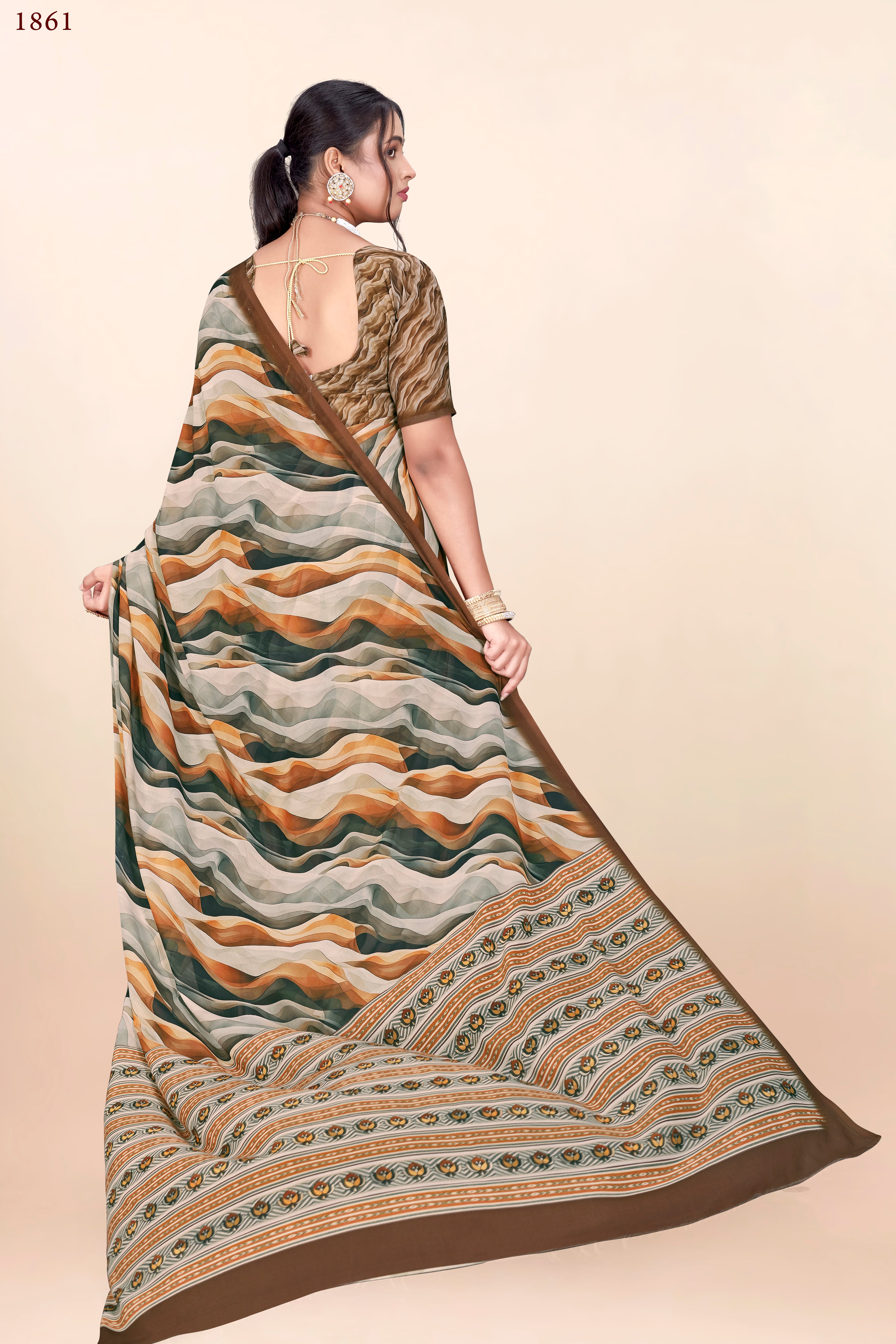Brown Lehariya Weightless Milli Saree