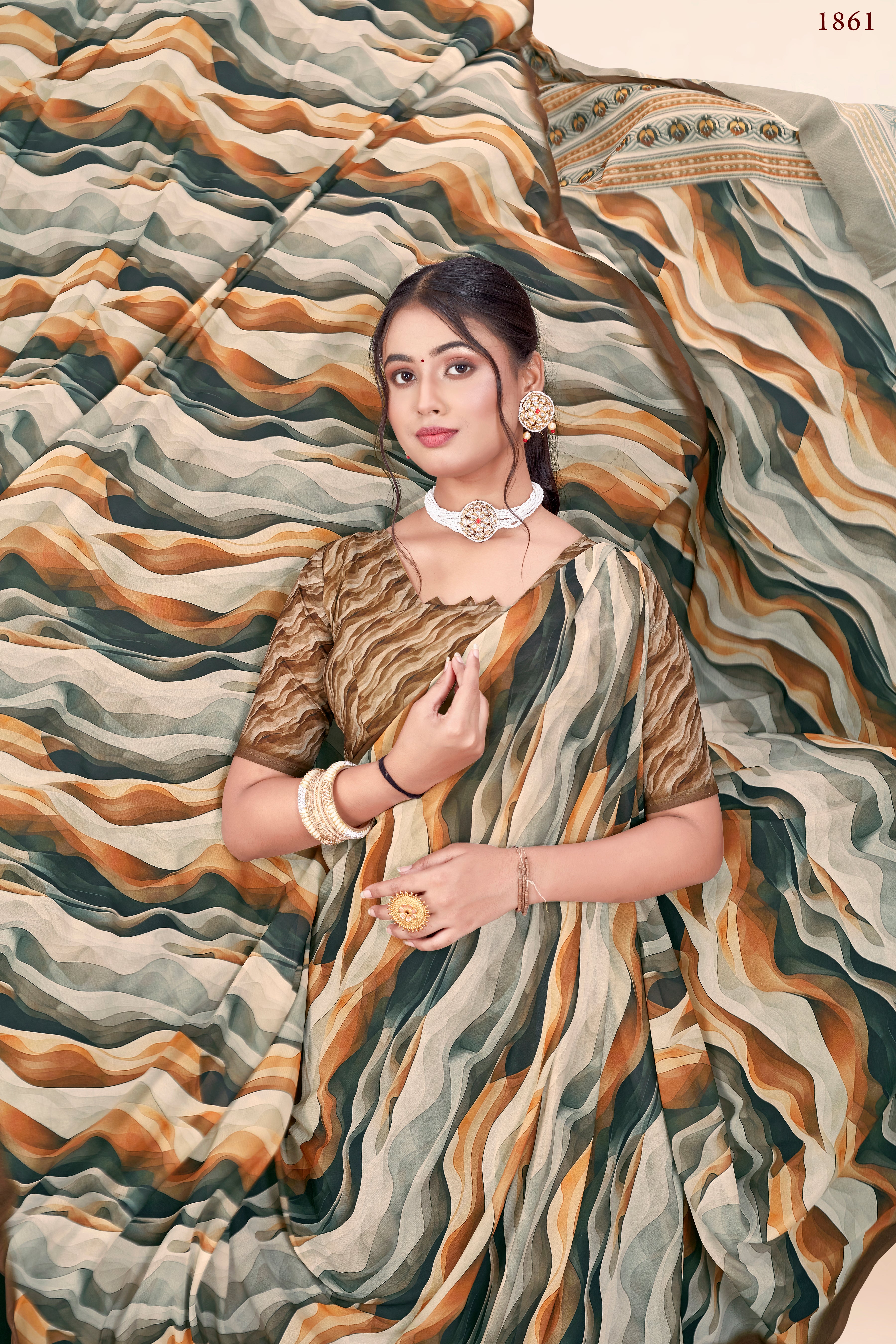 Brown Lehariya Weightless Milli Saree