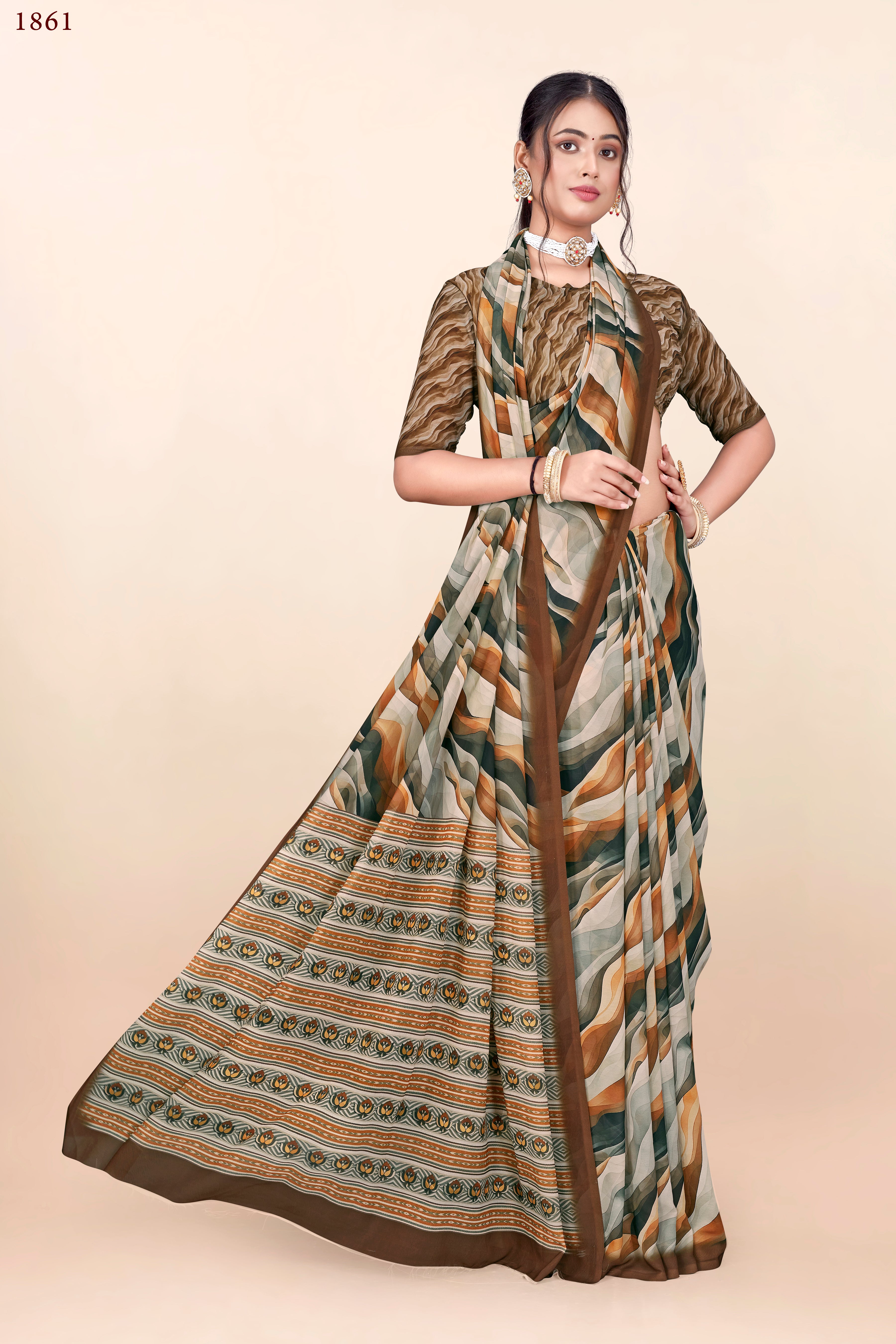 Brown Lehariya Weightless Milli Saree