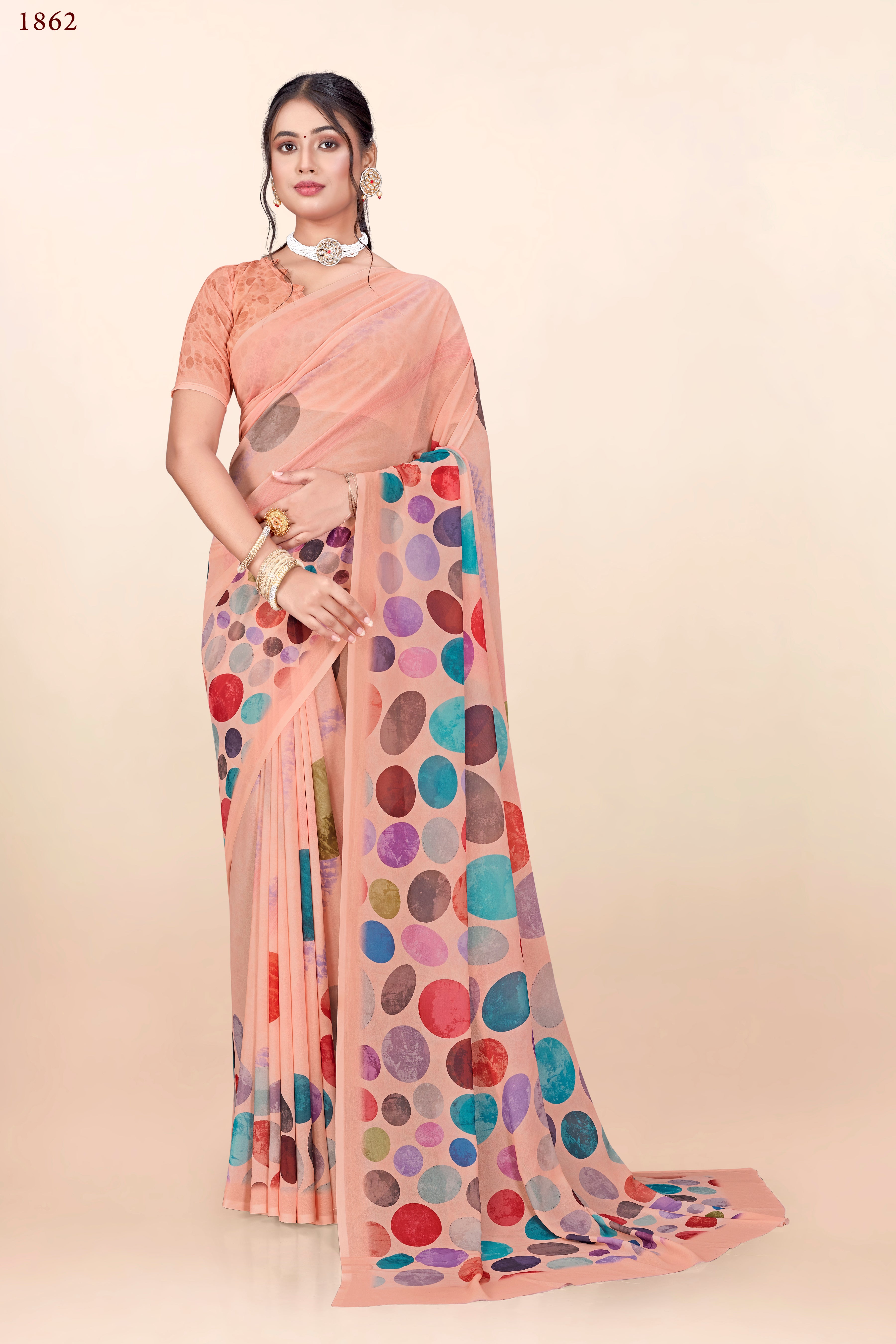 Peach Polka Dots Weightless Milli Saree