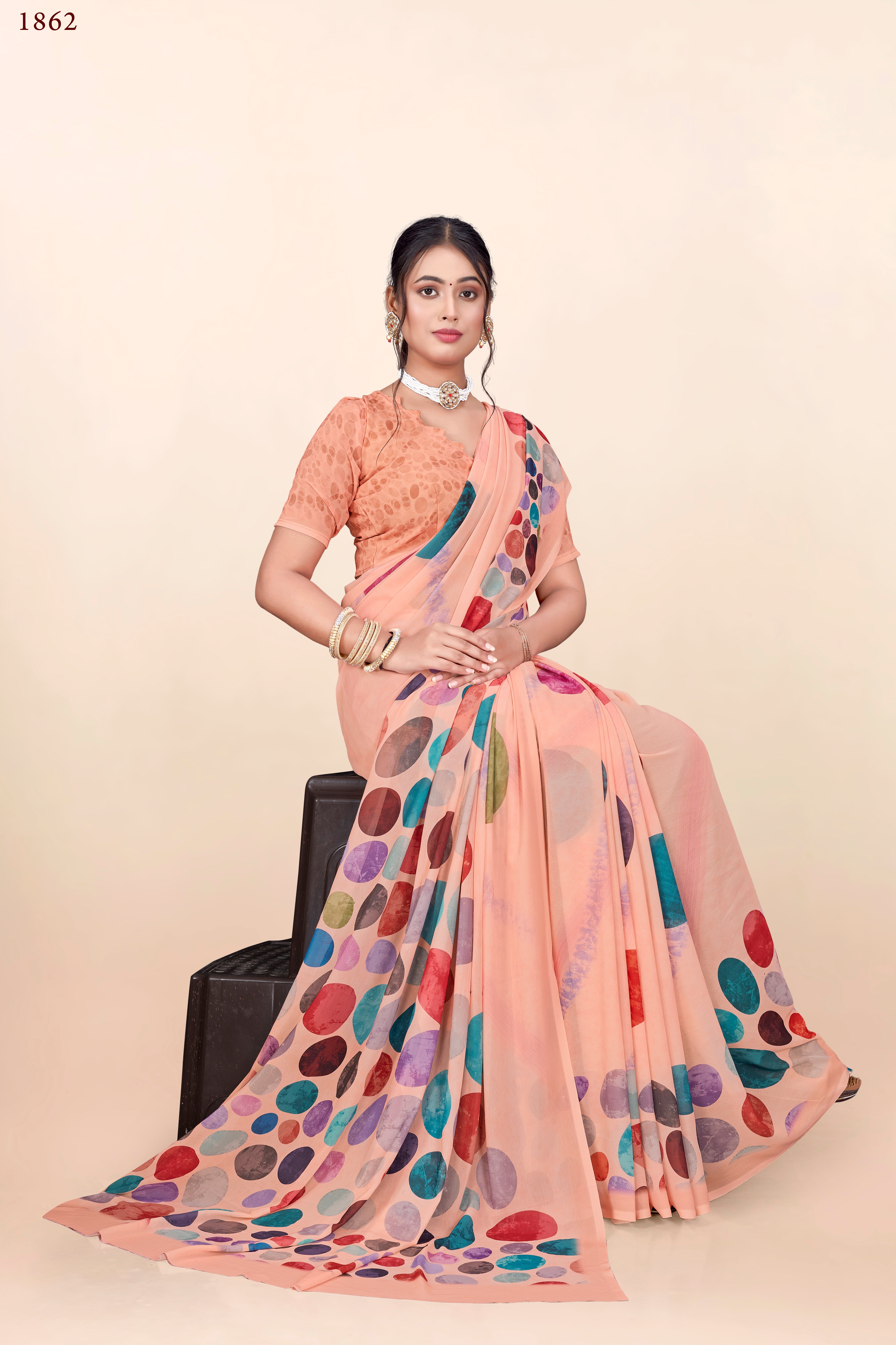 Peach Polka Dots Weightless Milli Saree