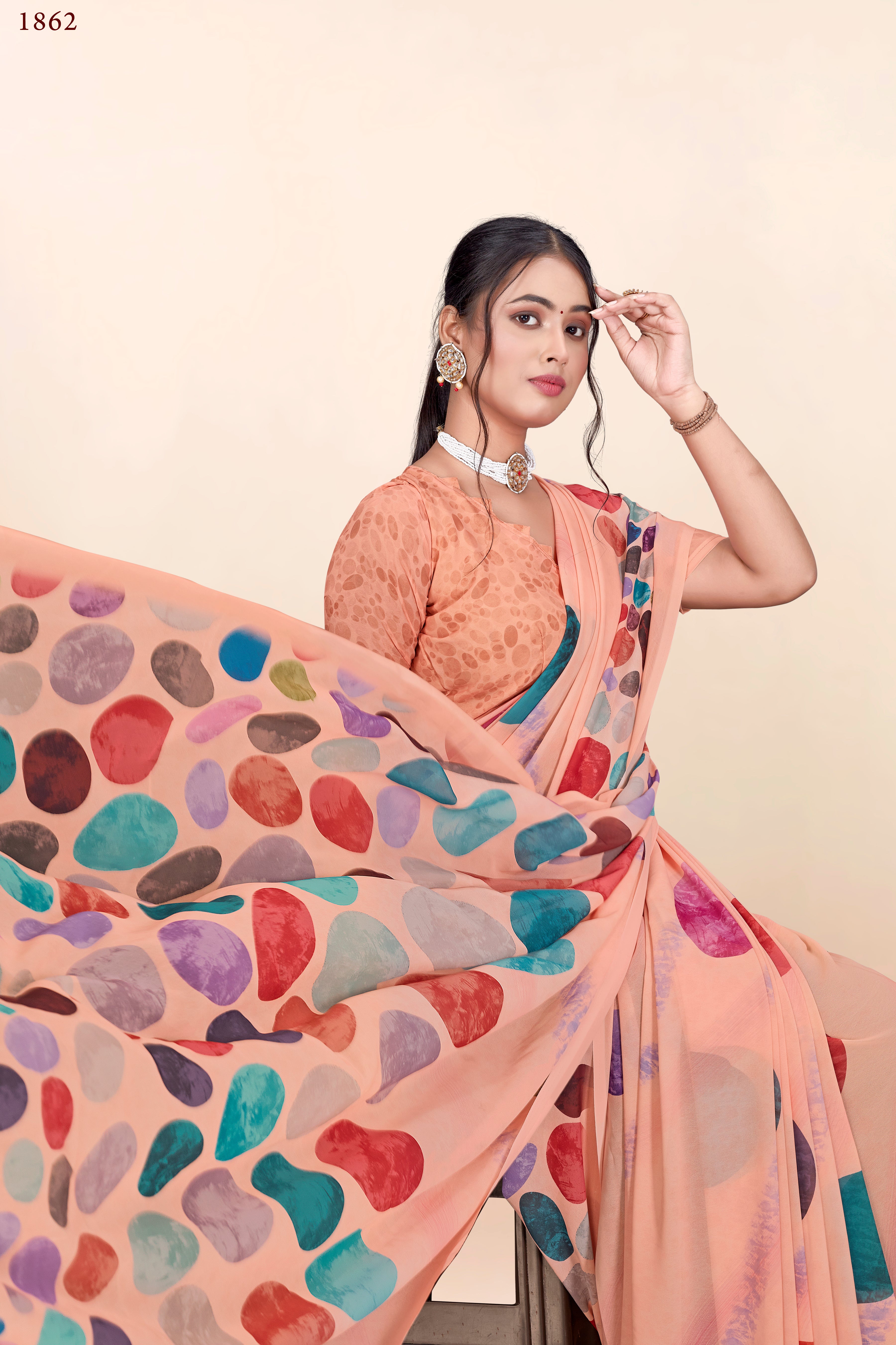 Peach Polka Dots Weightless Milli Saree