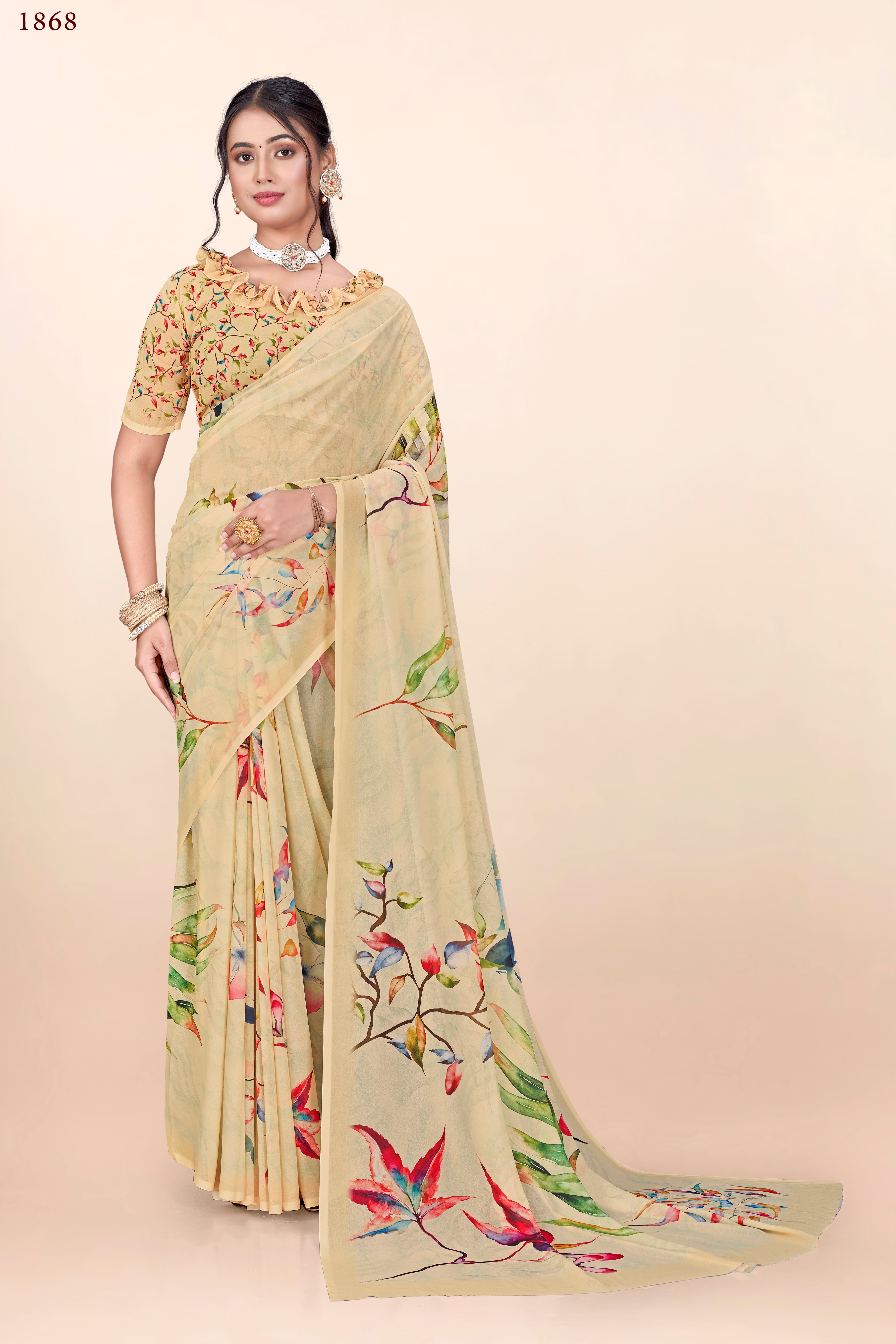 Light Yellow Floral Weightless Milli Saree
