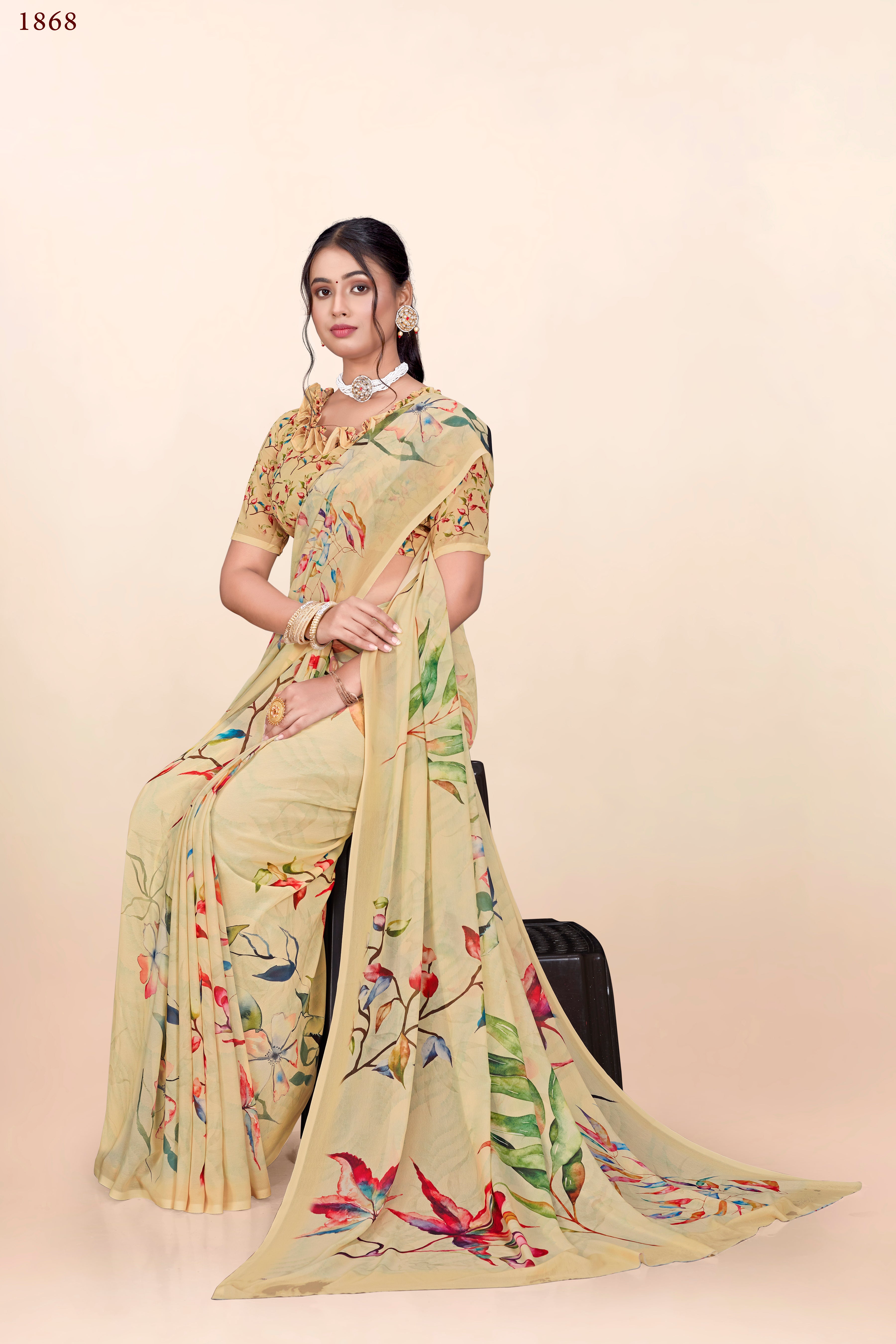 Light Yellow Floral Weightless Milli Saree