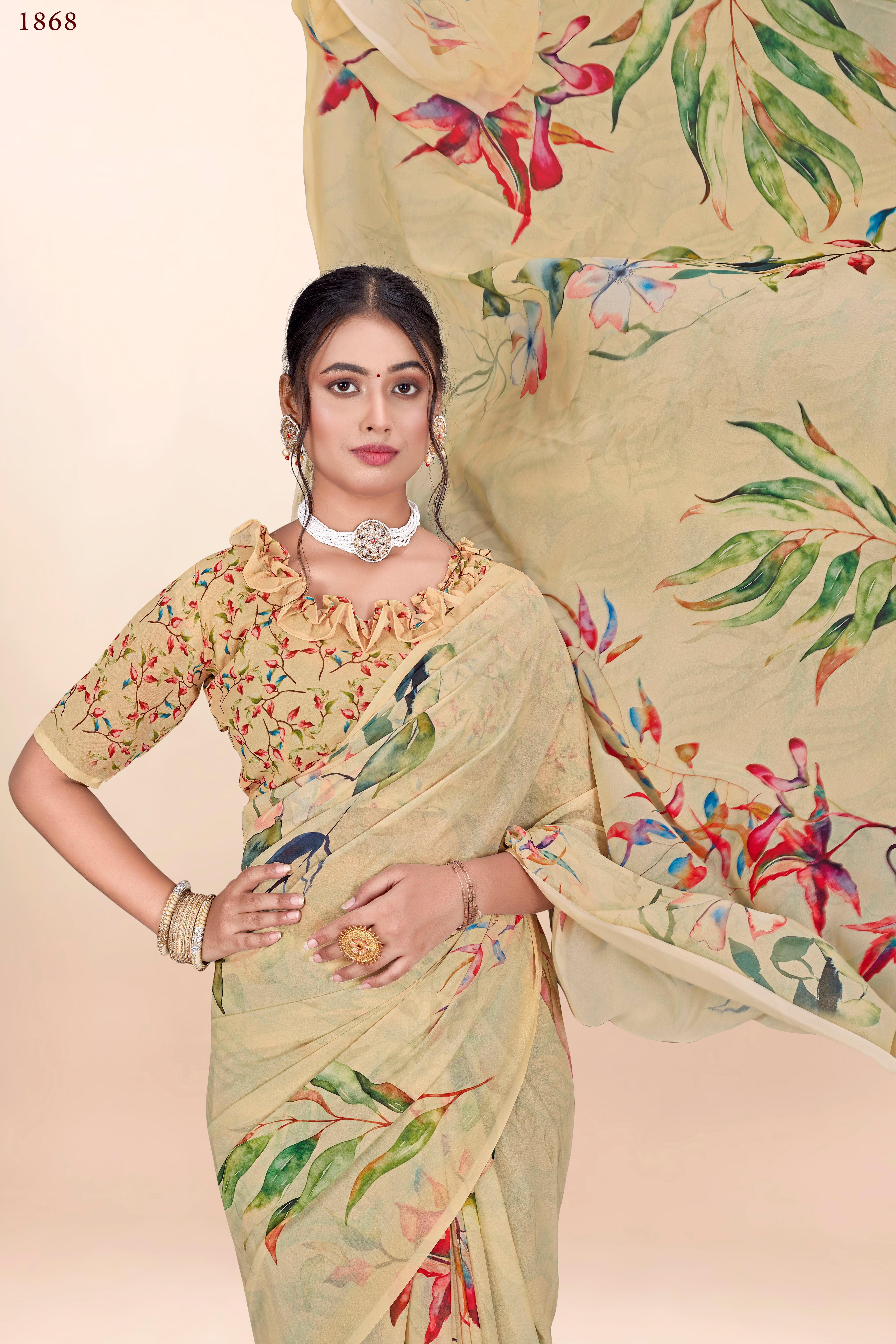 Light Yellow Floral Weightless Milli Saree