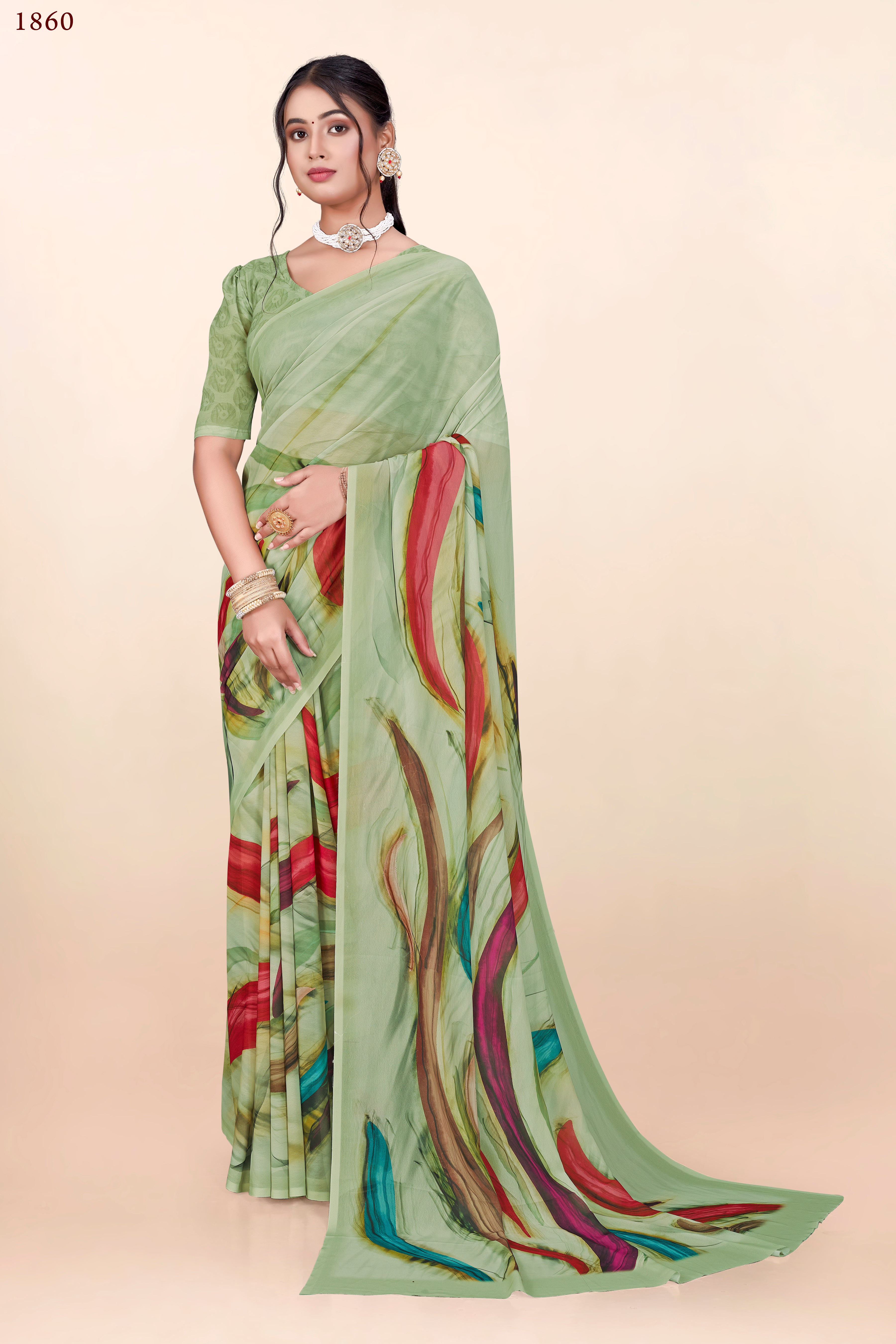 Mint Green Lehriya Weightless Milli Saree