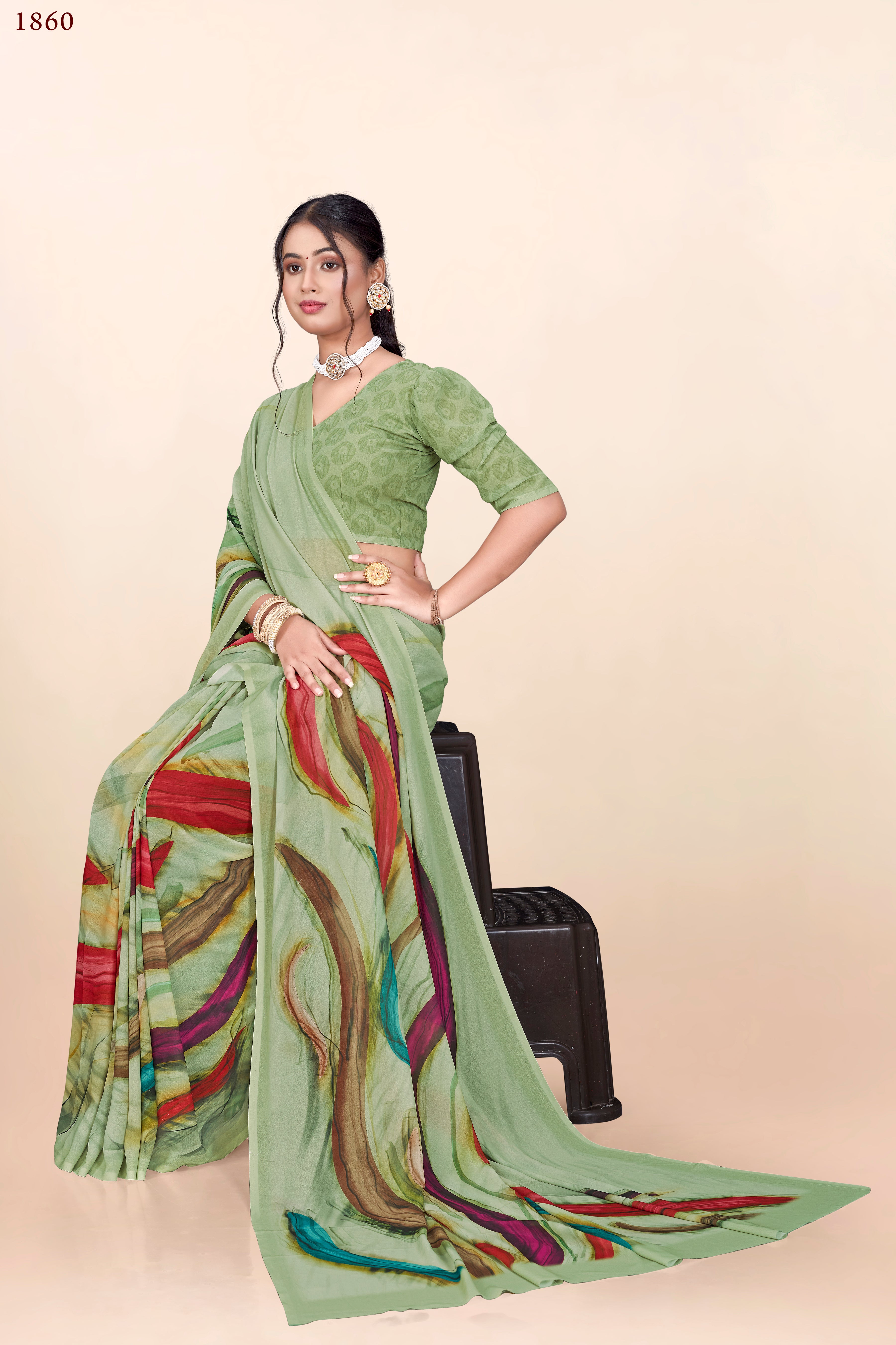 Mint Green Lehriya Weightless Milli Saree