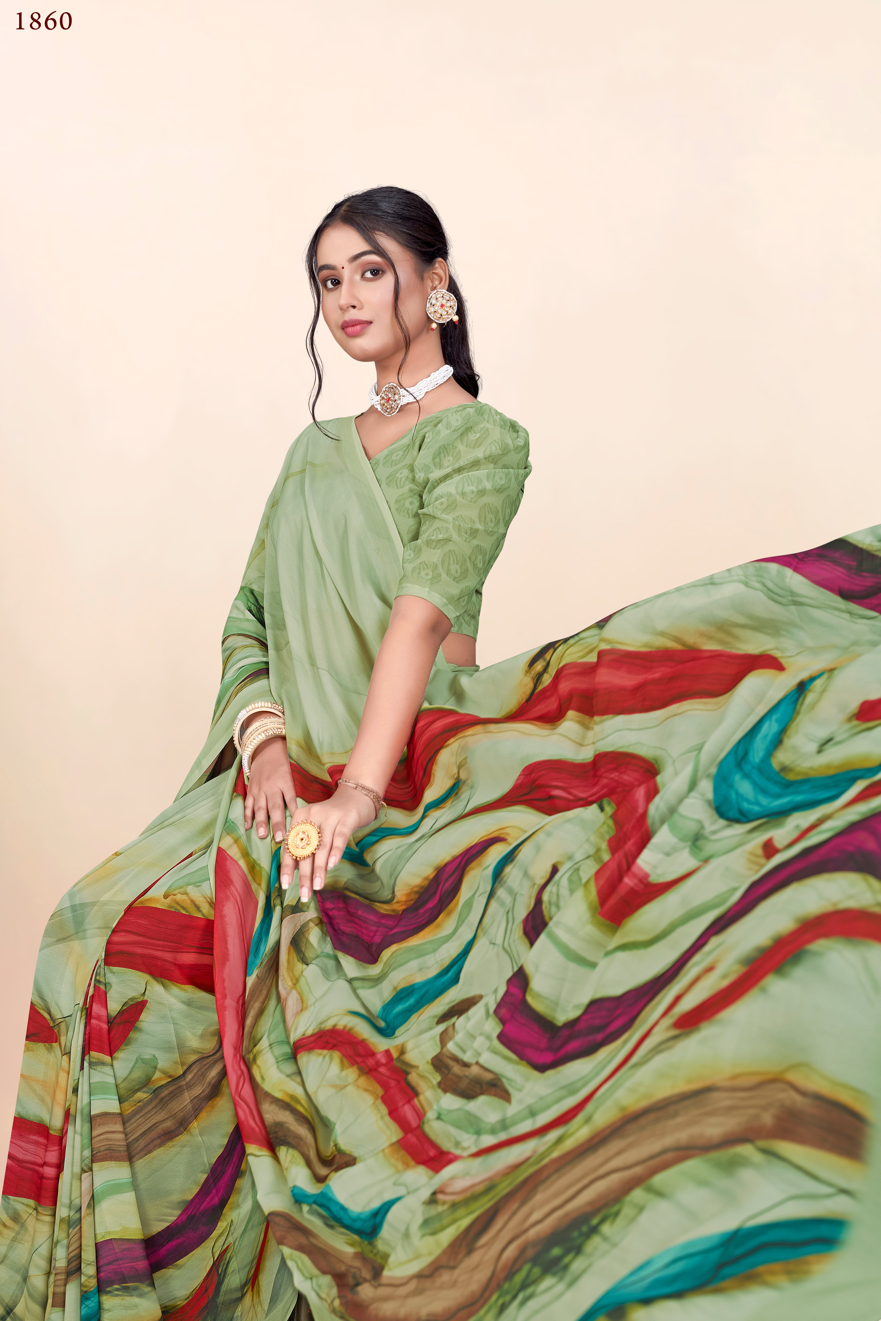 Mint Green Lehriya Weightless Milli Saree