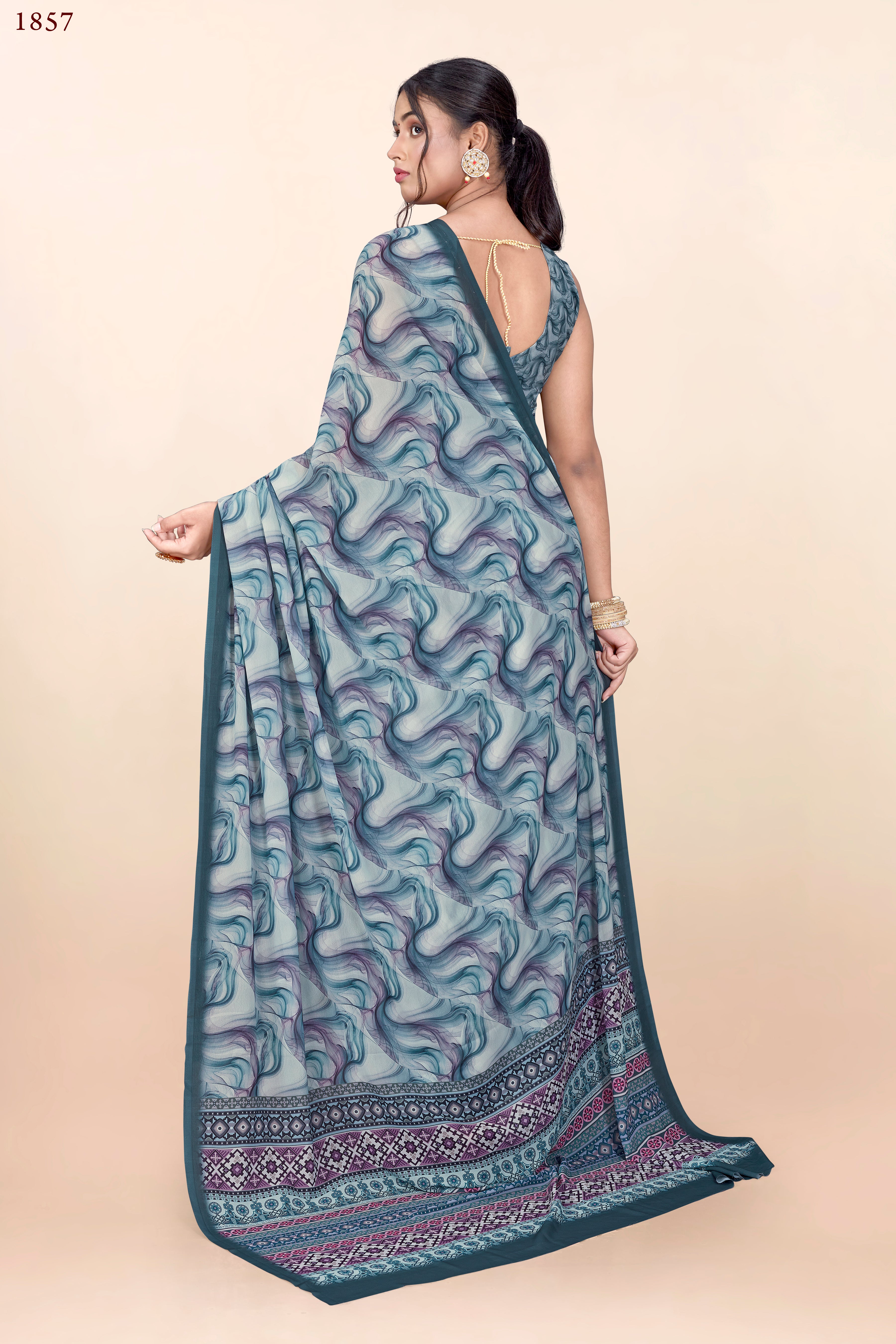 Irish Blue Geometrical Weightless Milli Saree