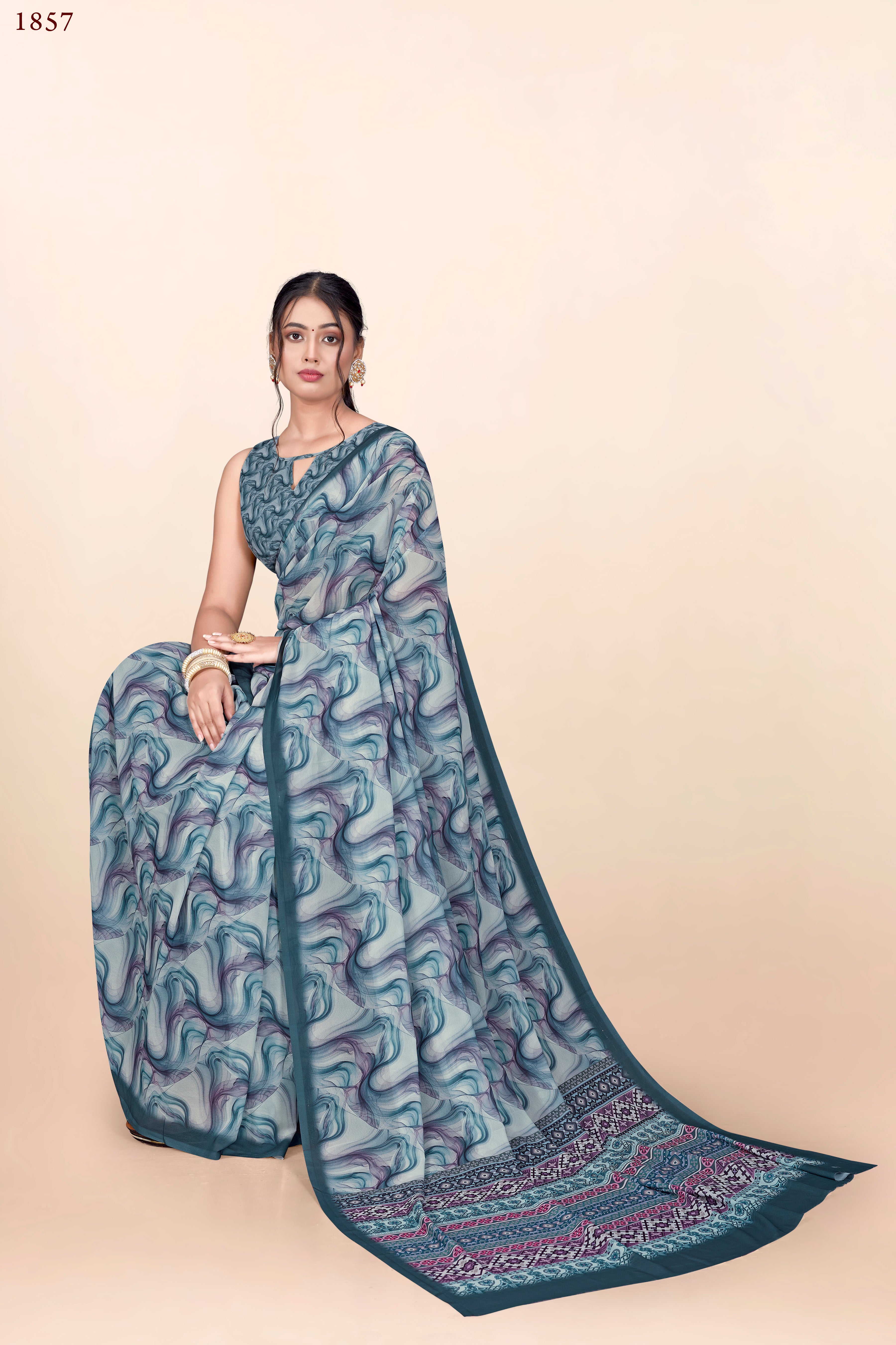 Irish Blue Geometrical Weightless Milli Saree