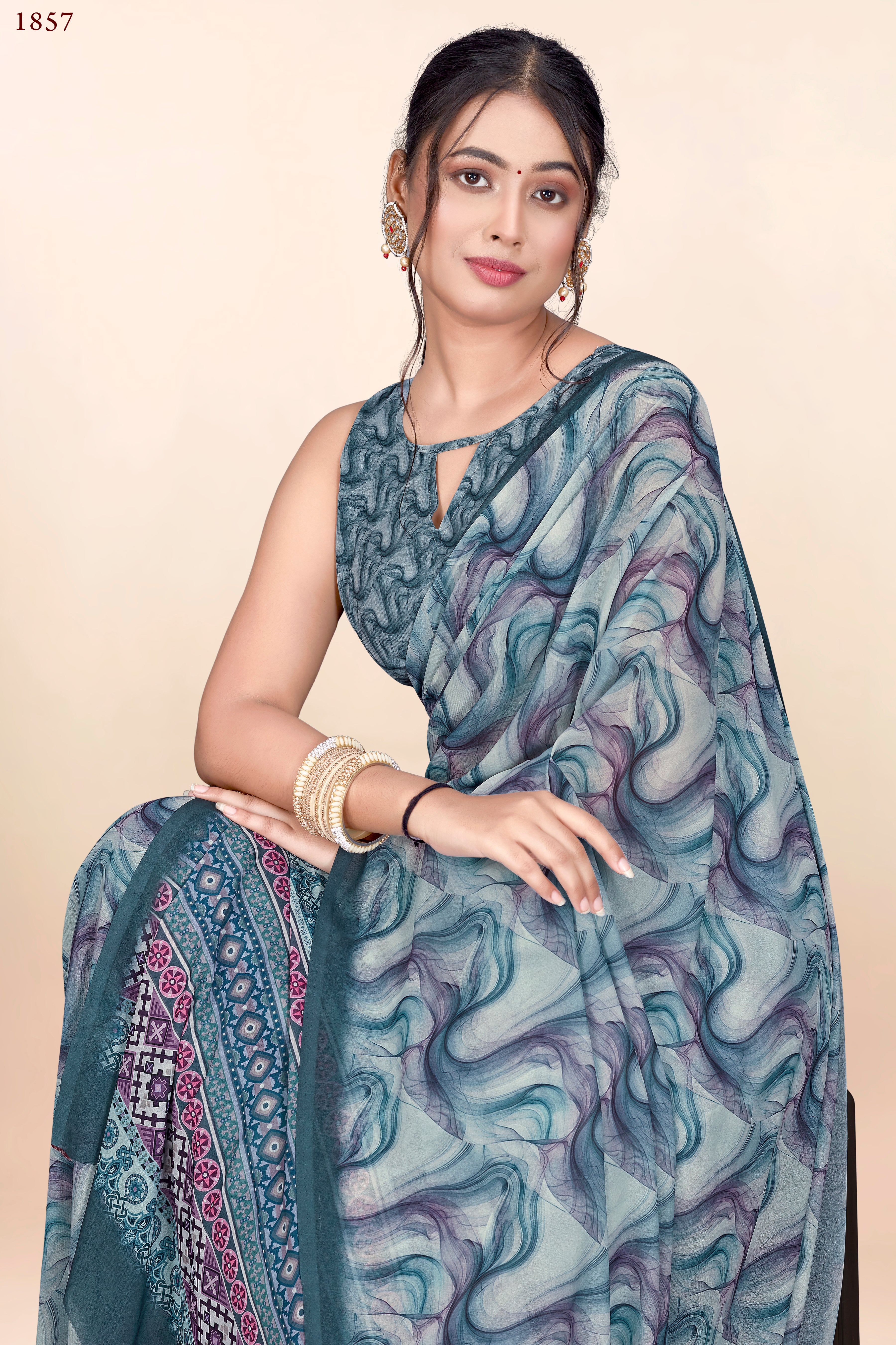 Irish Blue Geometrical Weightless Milli Saree