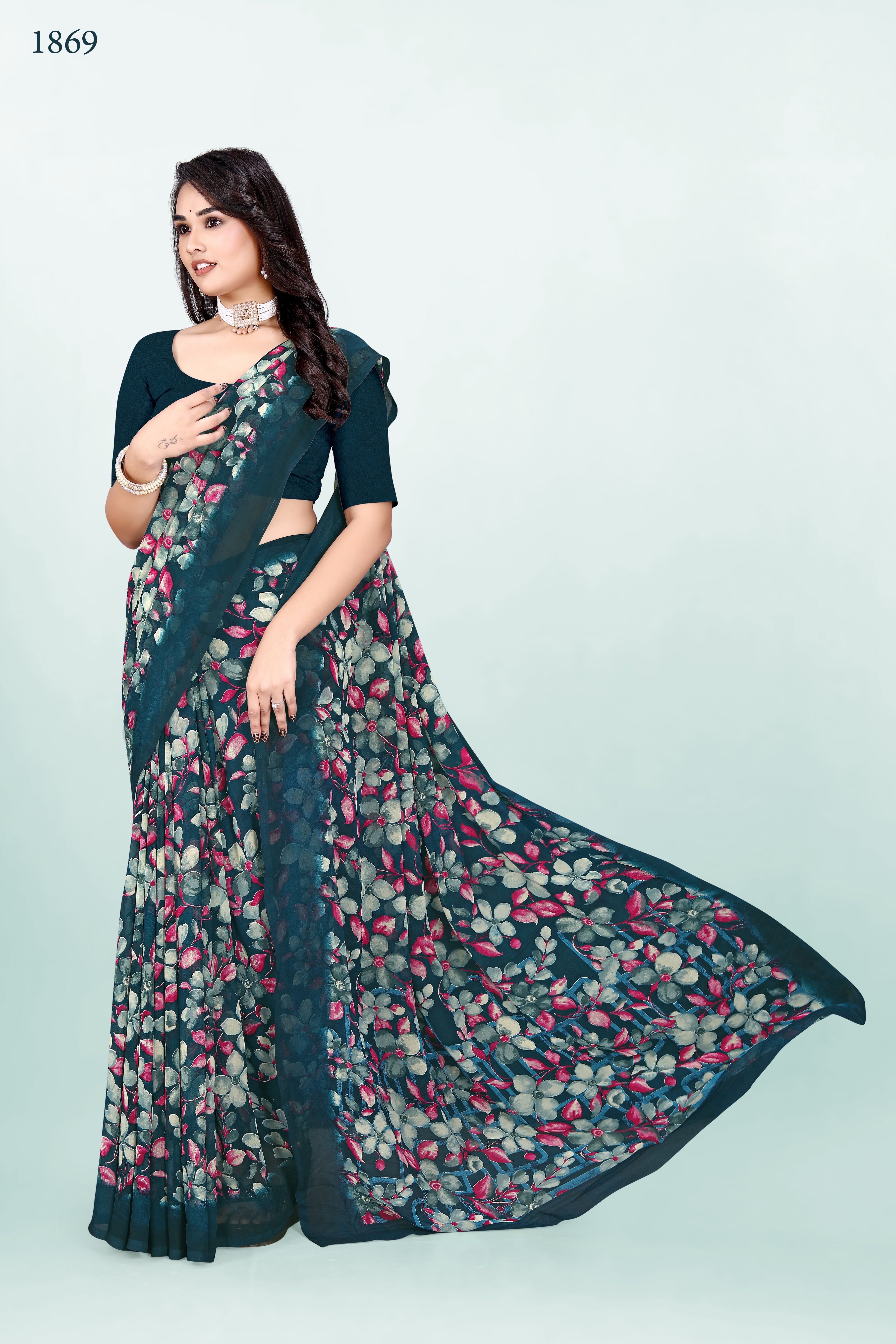 Floral Navy Blue Srishti Georgette Saree