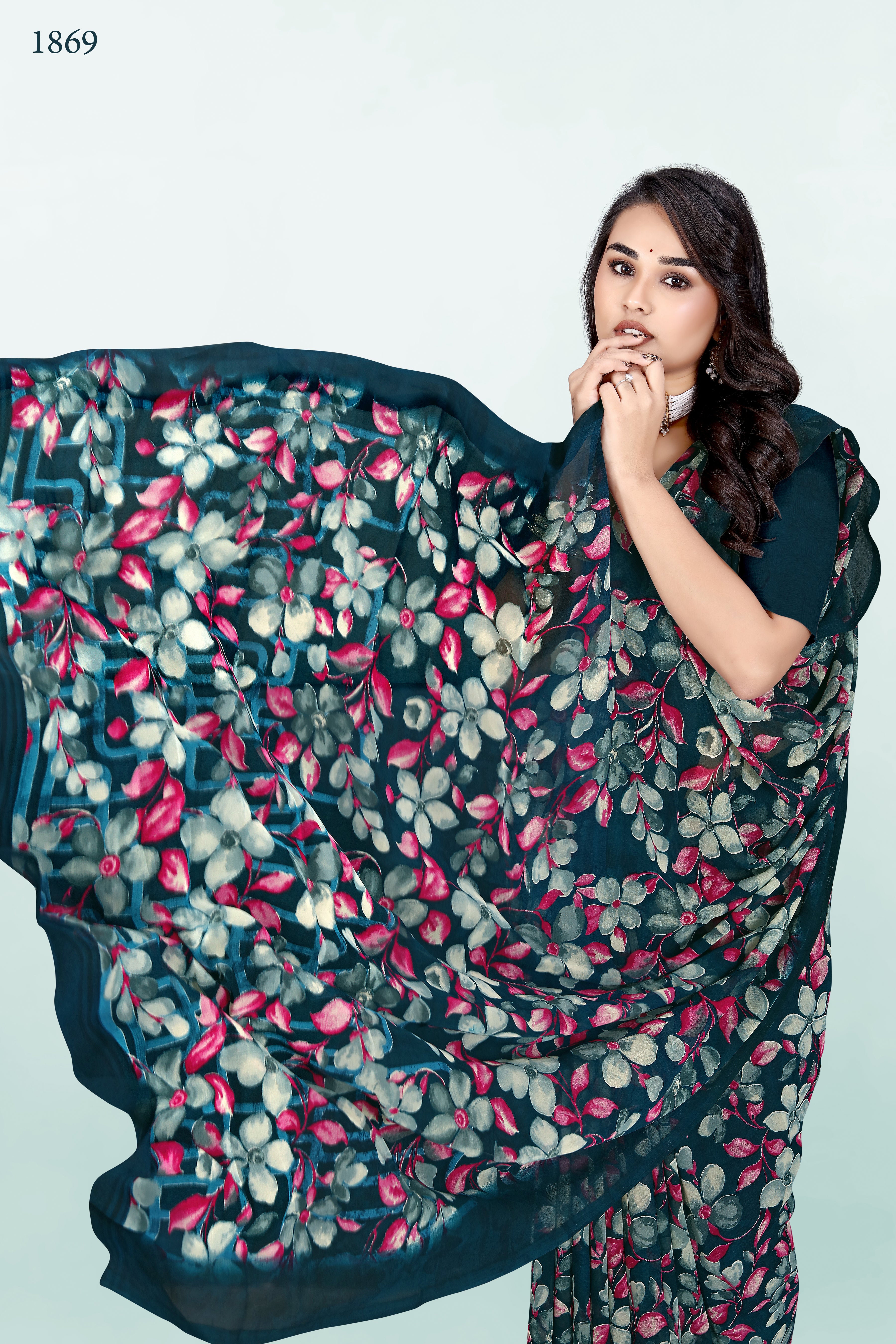 Floral Navy Blue Srishti Georgette Saree