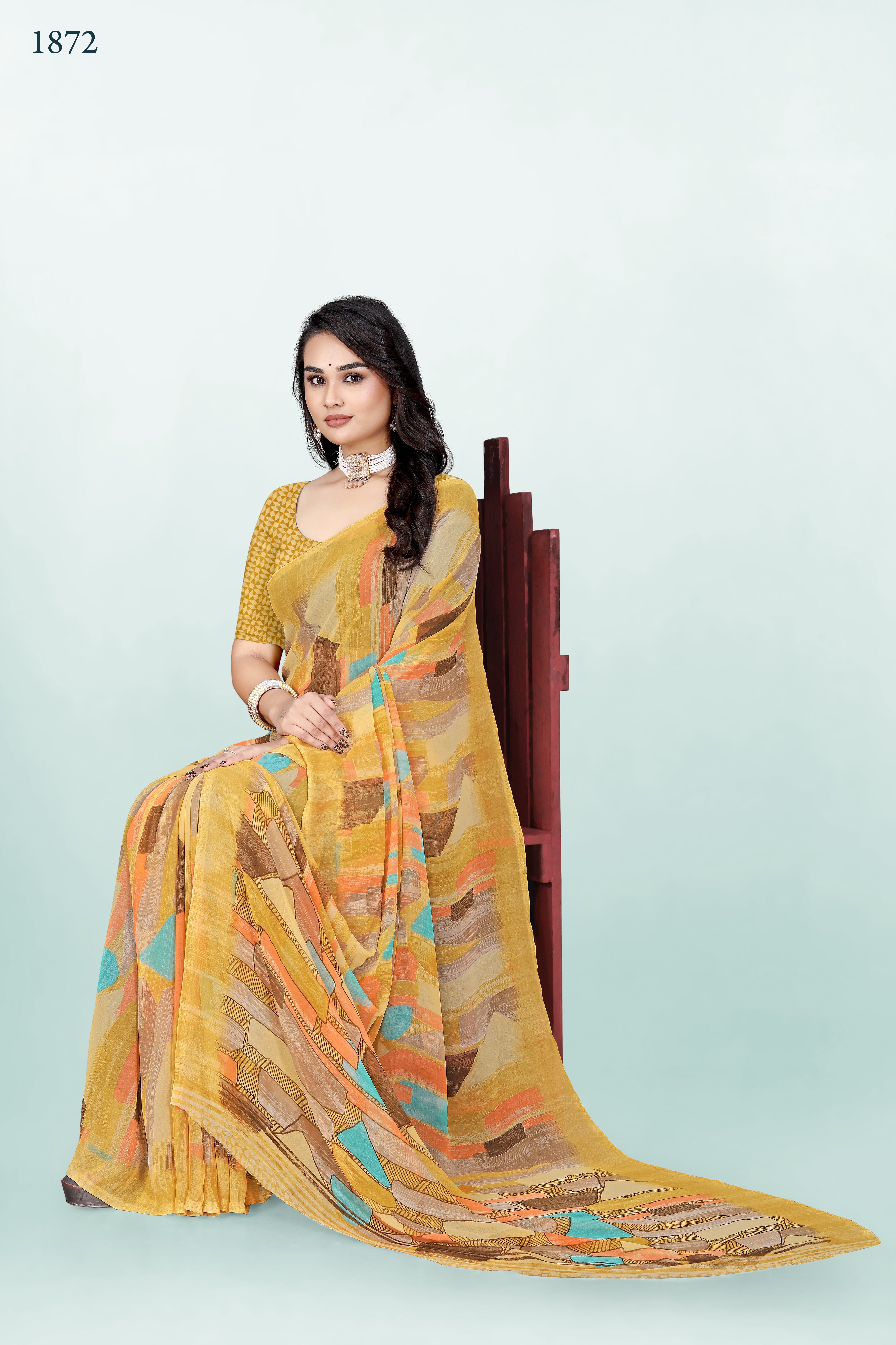 Yellow Geometrical Srishti Georgette Saree