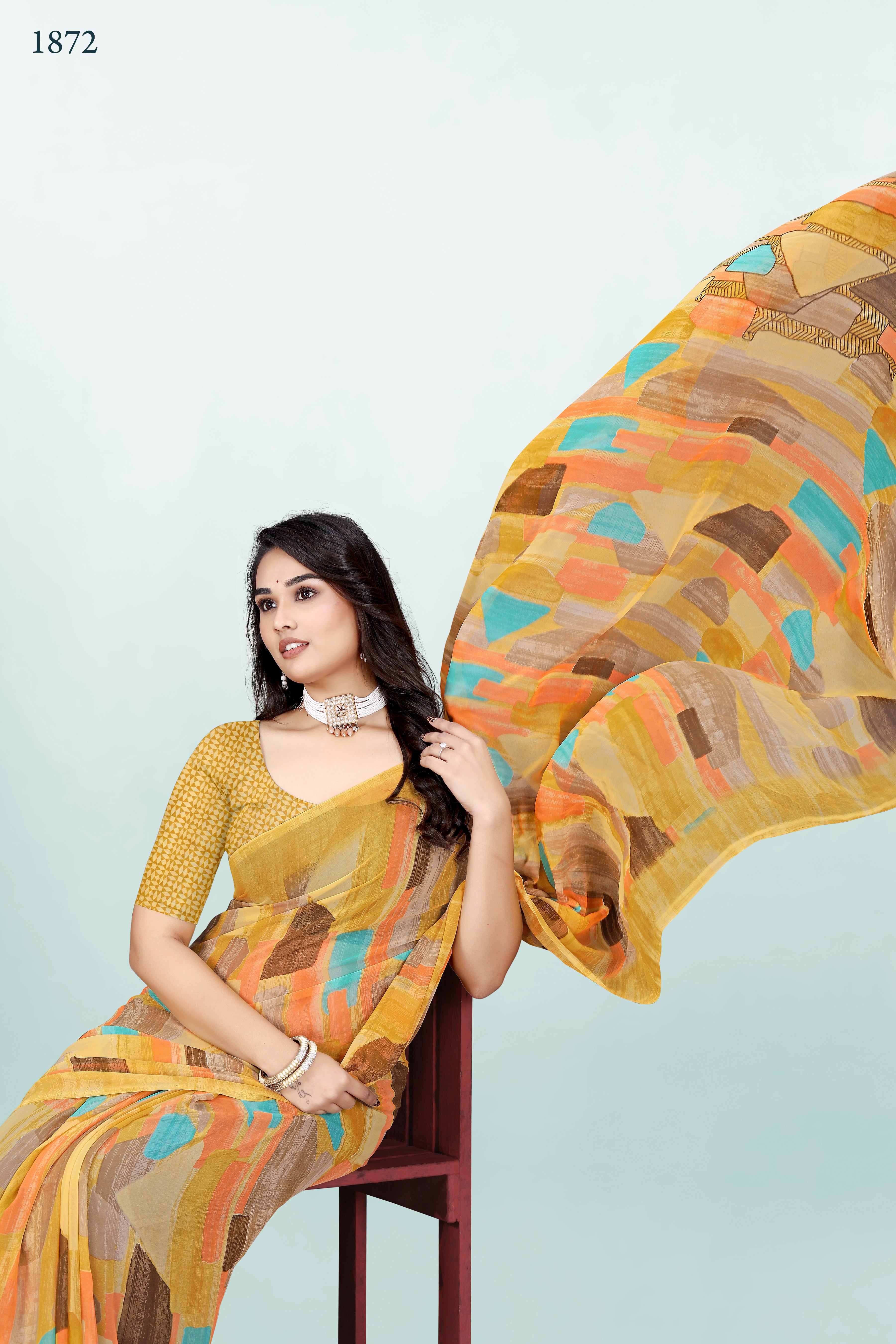 Yellow Geometrical Srishti Georgette Saree