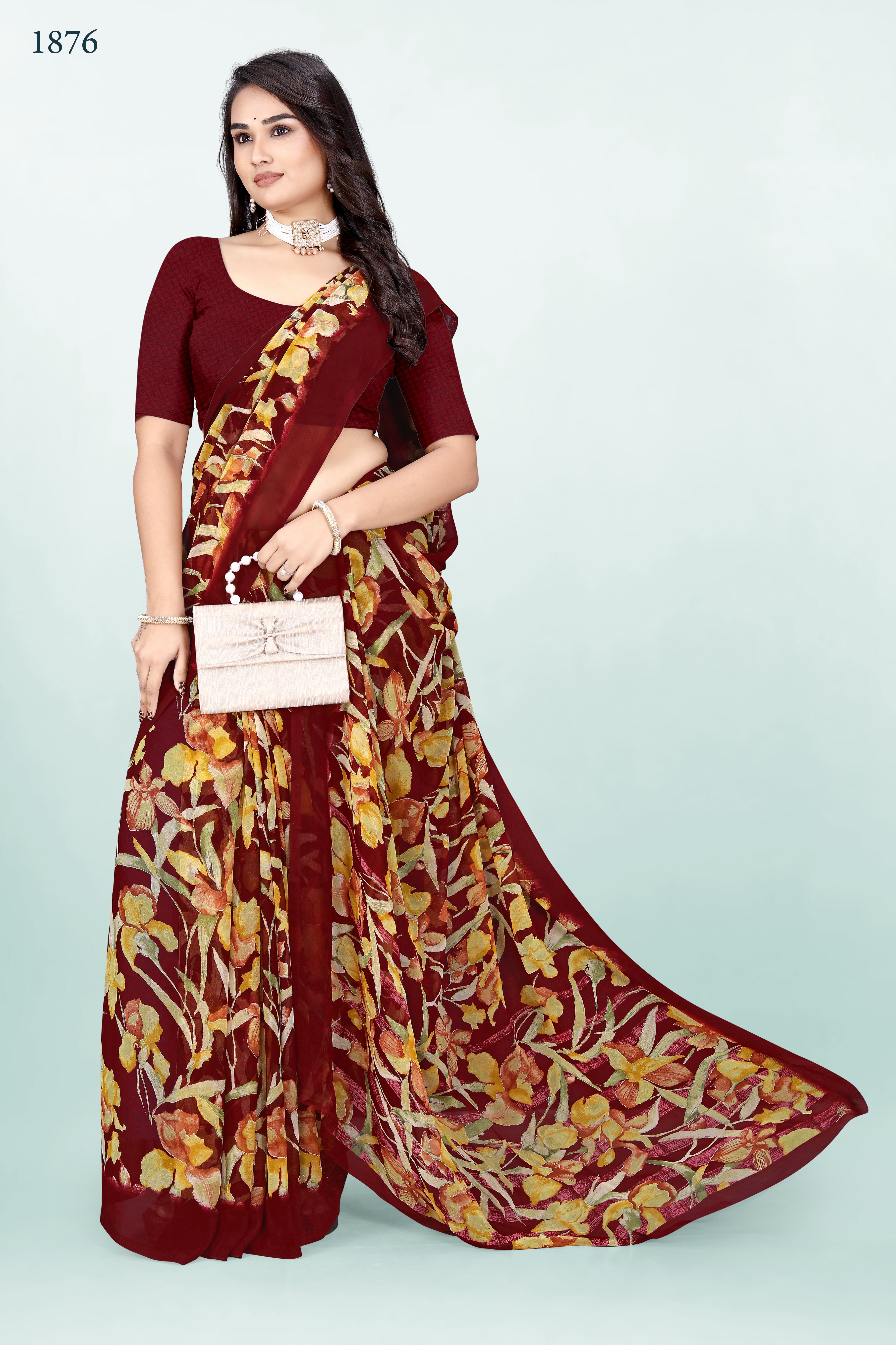 Maroon Floral Srishti Georgette Saree