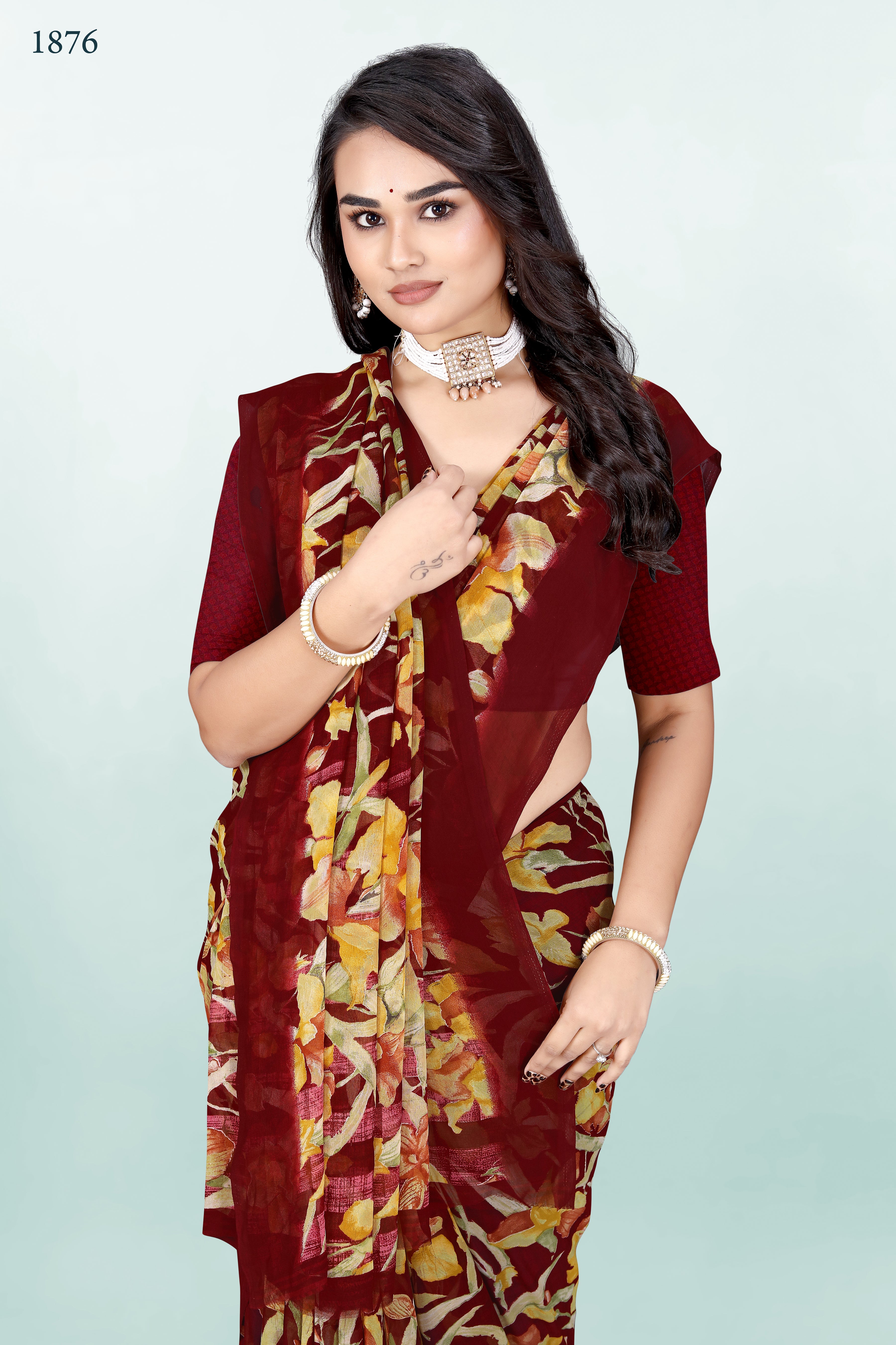 Maroon Floral Srishti Georgette Saree