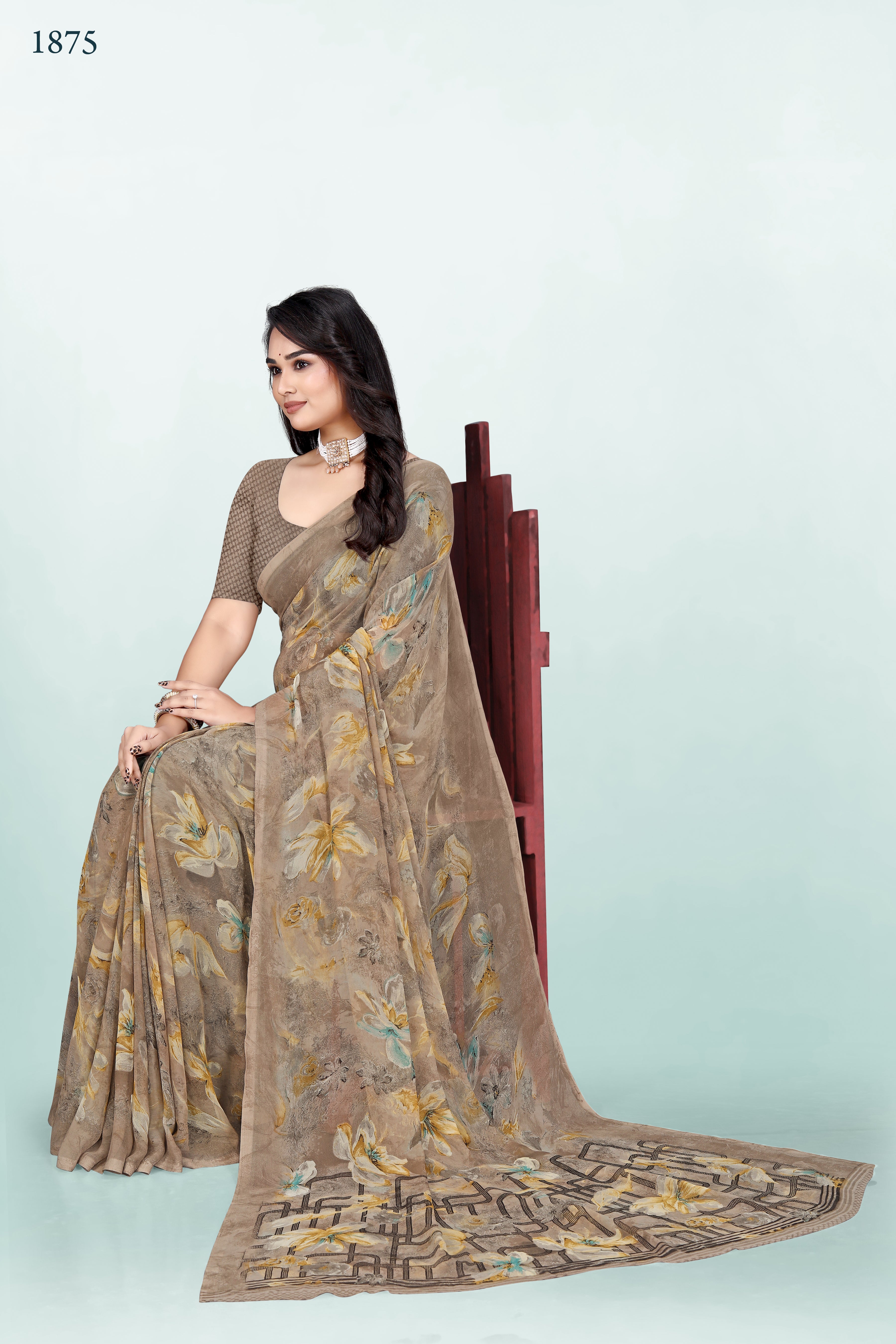 Geometrical Chikoo Srishti Georgette Saree