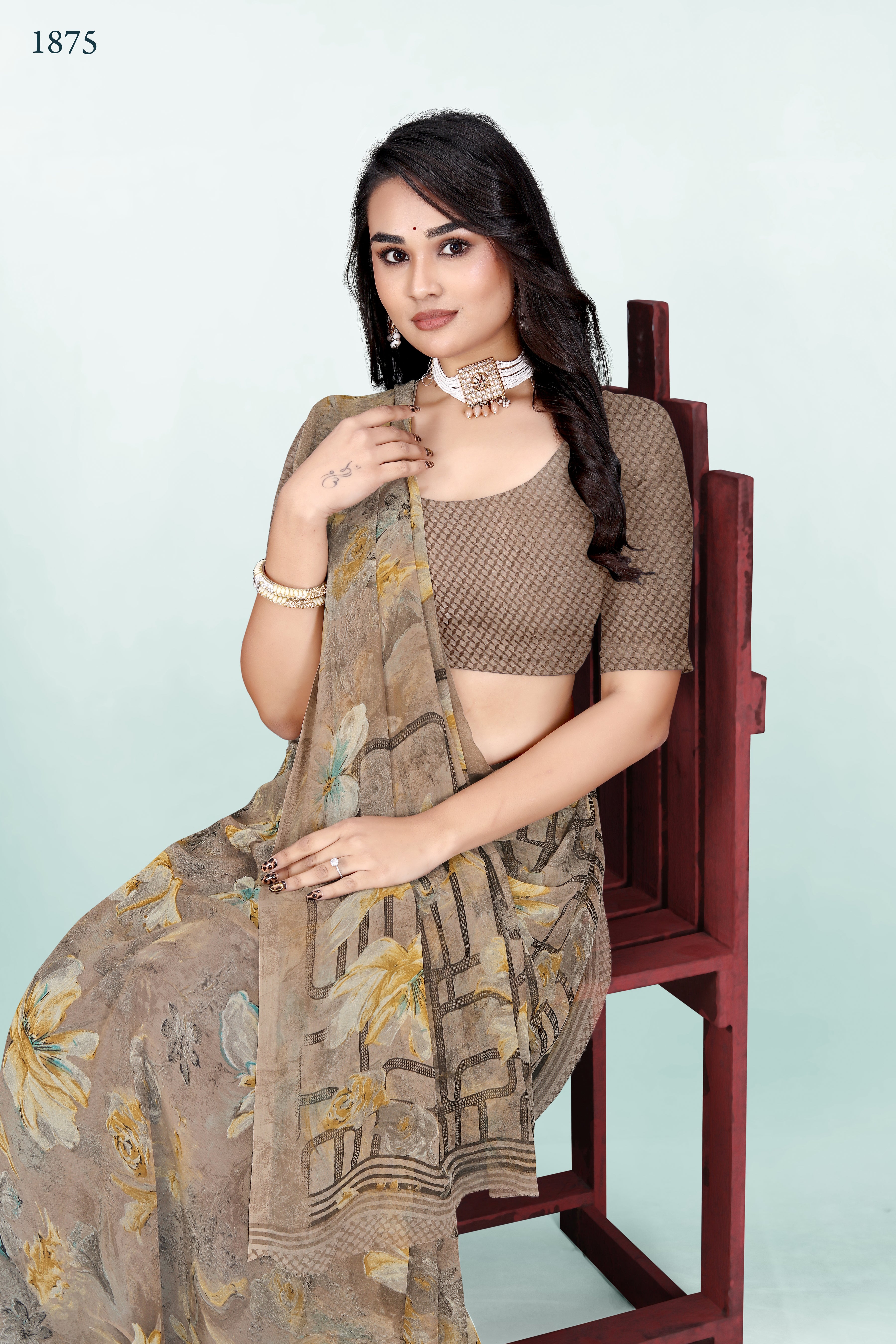 Geometrical Chikoo Srishti Georgette Saree