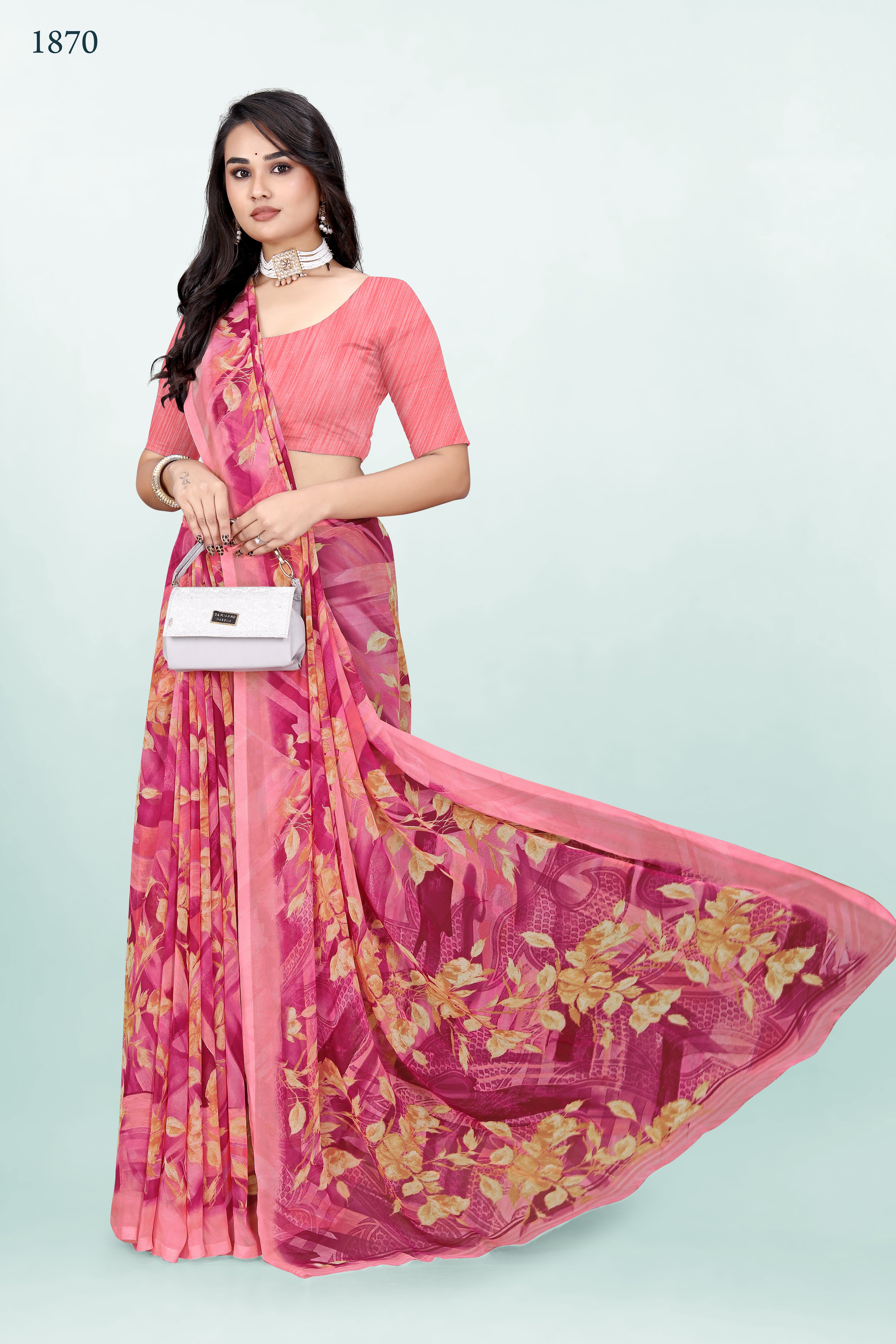 Pink Floral Srishti Georgette Saree
