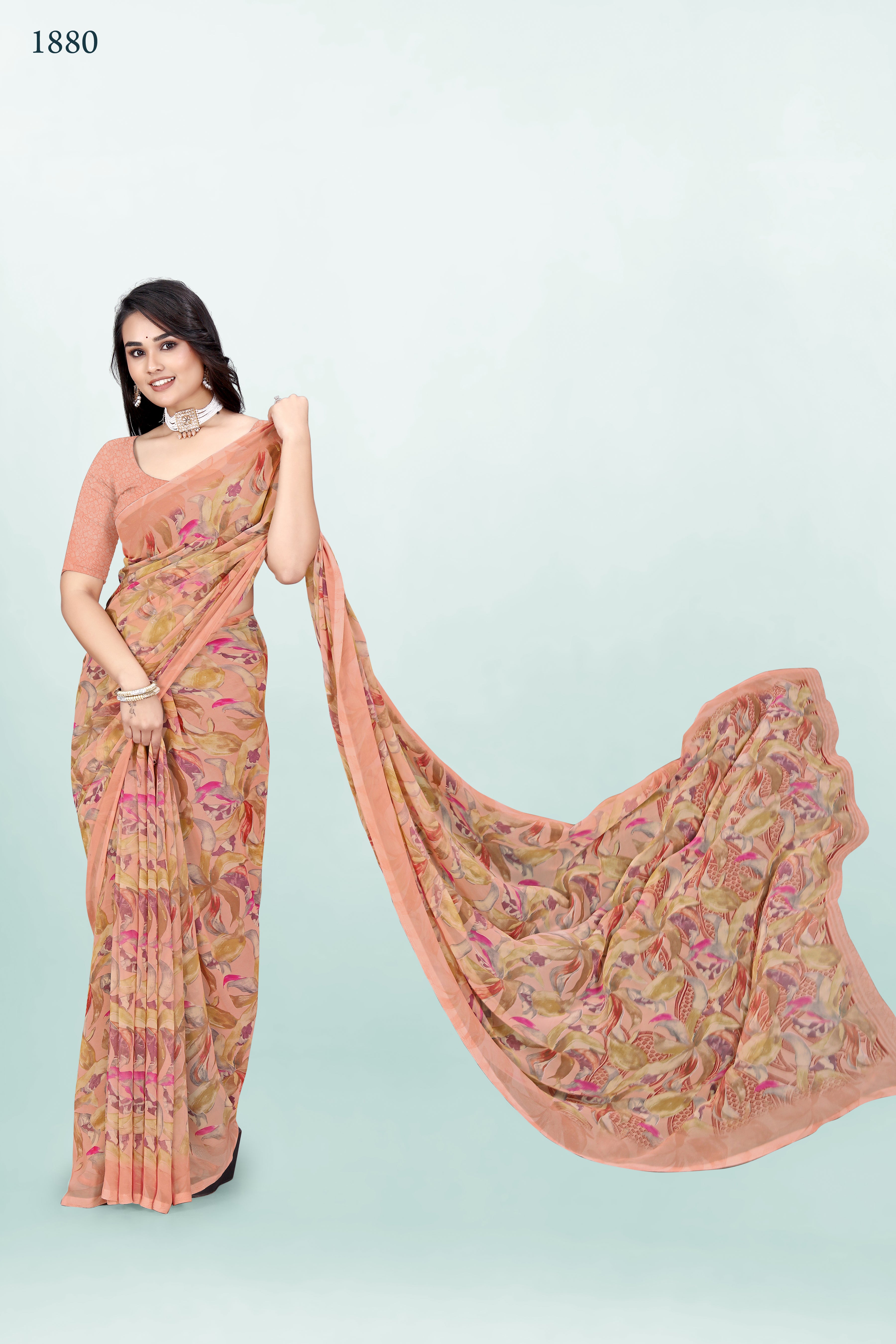 Peach Floral Srishti Georgette Saree