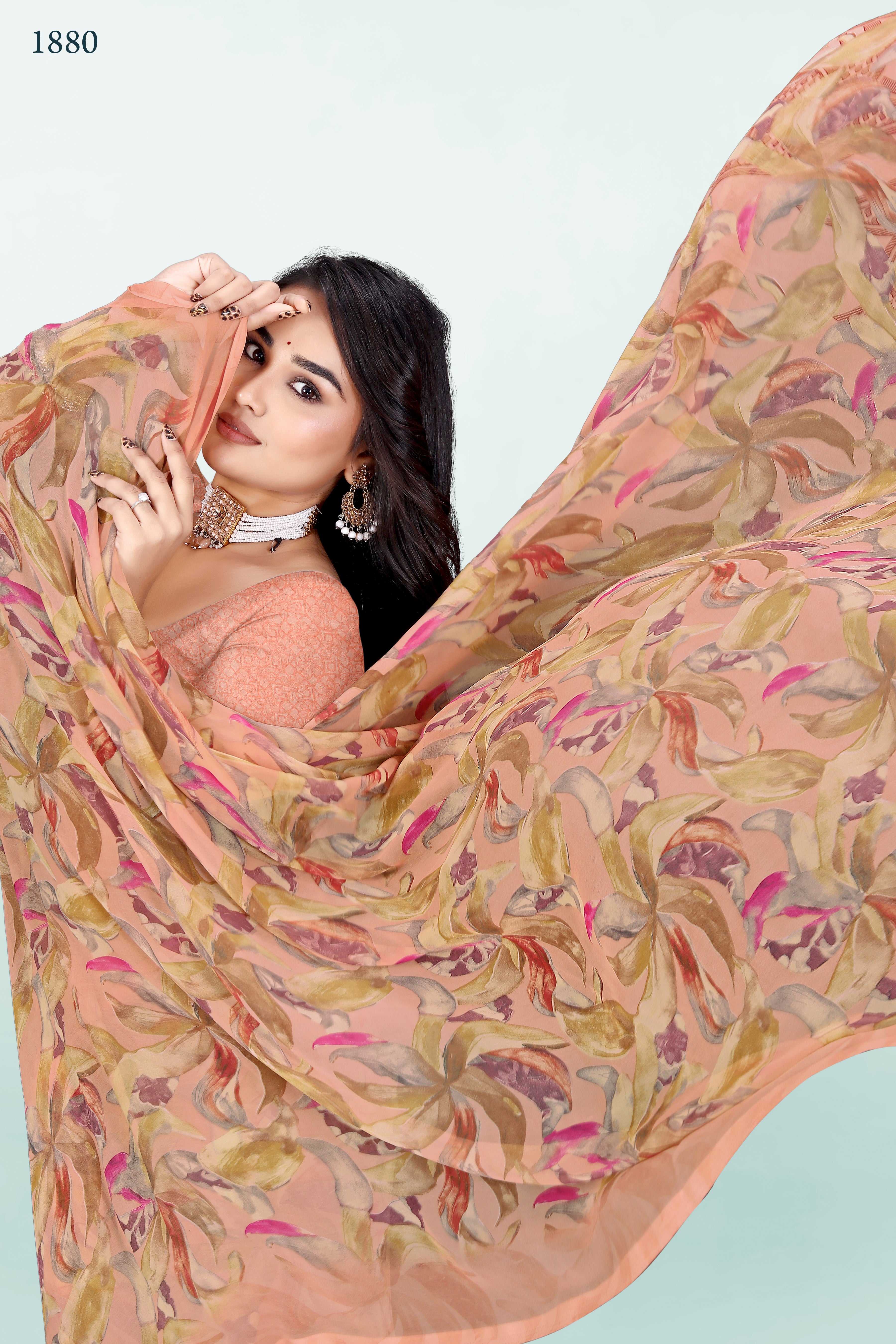 Peach Floral Srishti Georgette Saree